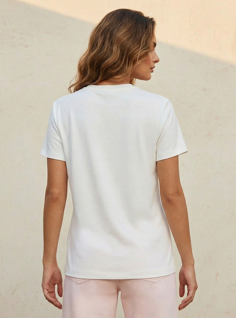 Relaxed Fit T-shirt with Crochet Floral Embellishment-women-clothing-tshirts-image-4
