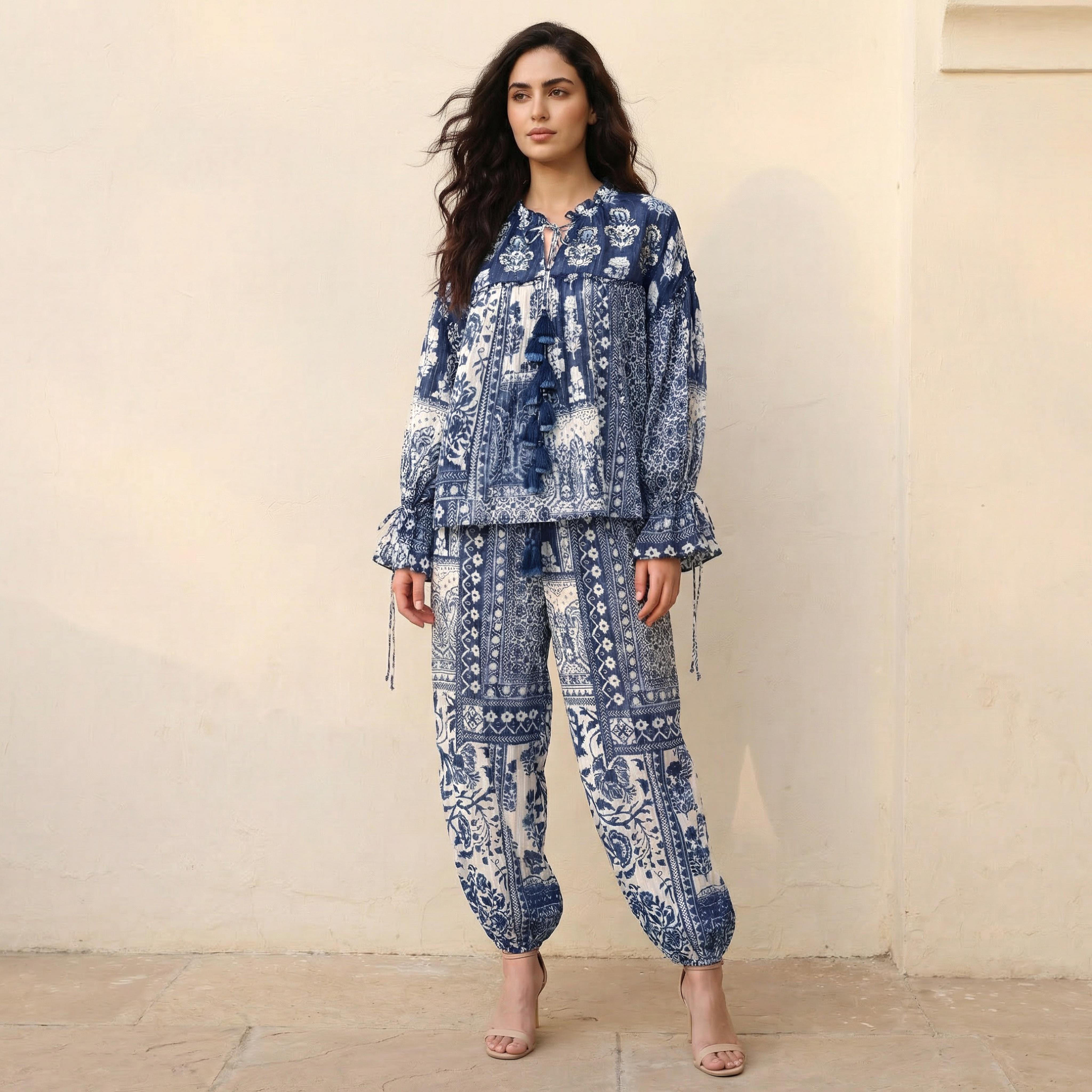 Woven Tie-Up Neck Top with Printed Design-women-clothing-shirtsandblouses-blouses-image-3