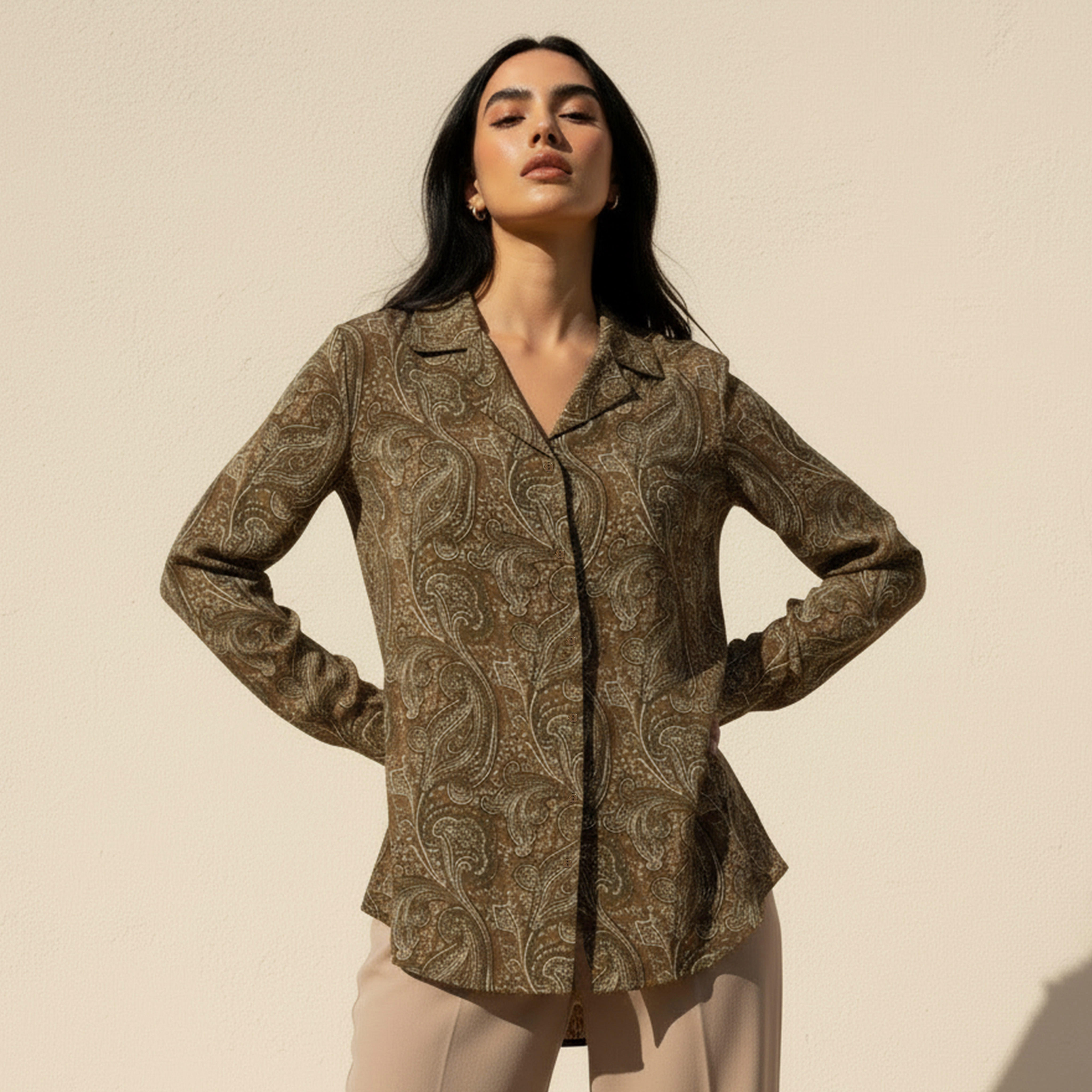 Relaxed Fit Shirt with Notch Collar-women-clothing-shirtsandblouses-shirts-image-1