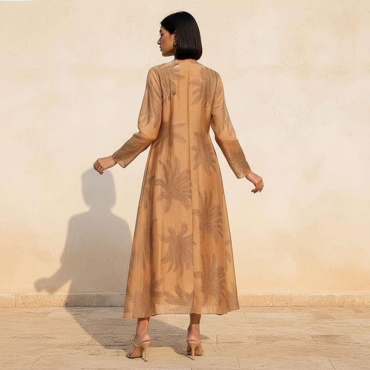 A-line Midi Dress with Leaf Print-women-clothing-dresses-image-4