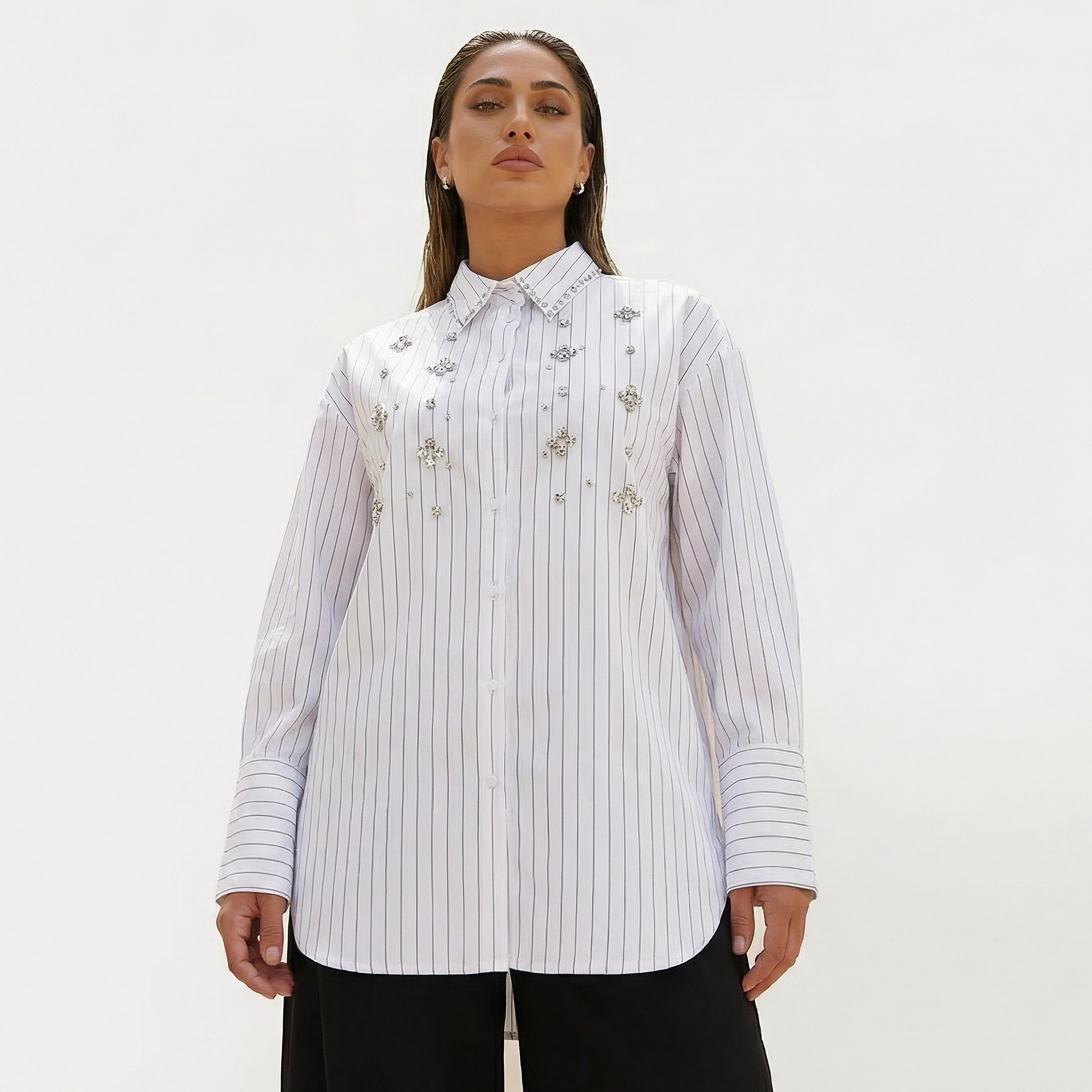 Relaxed Fit Poplin Shirt with Embellishments and Stripes-women-clothing-shirtsandblouses-shirts-image-6