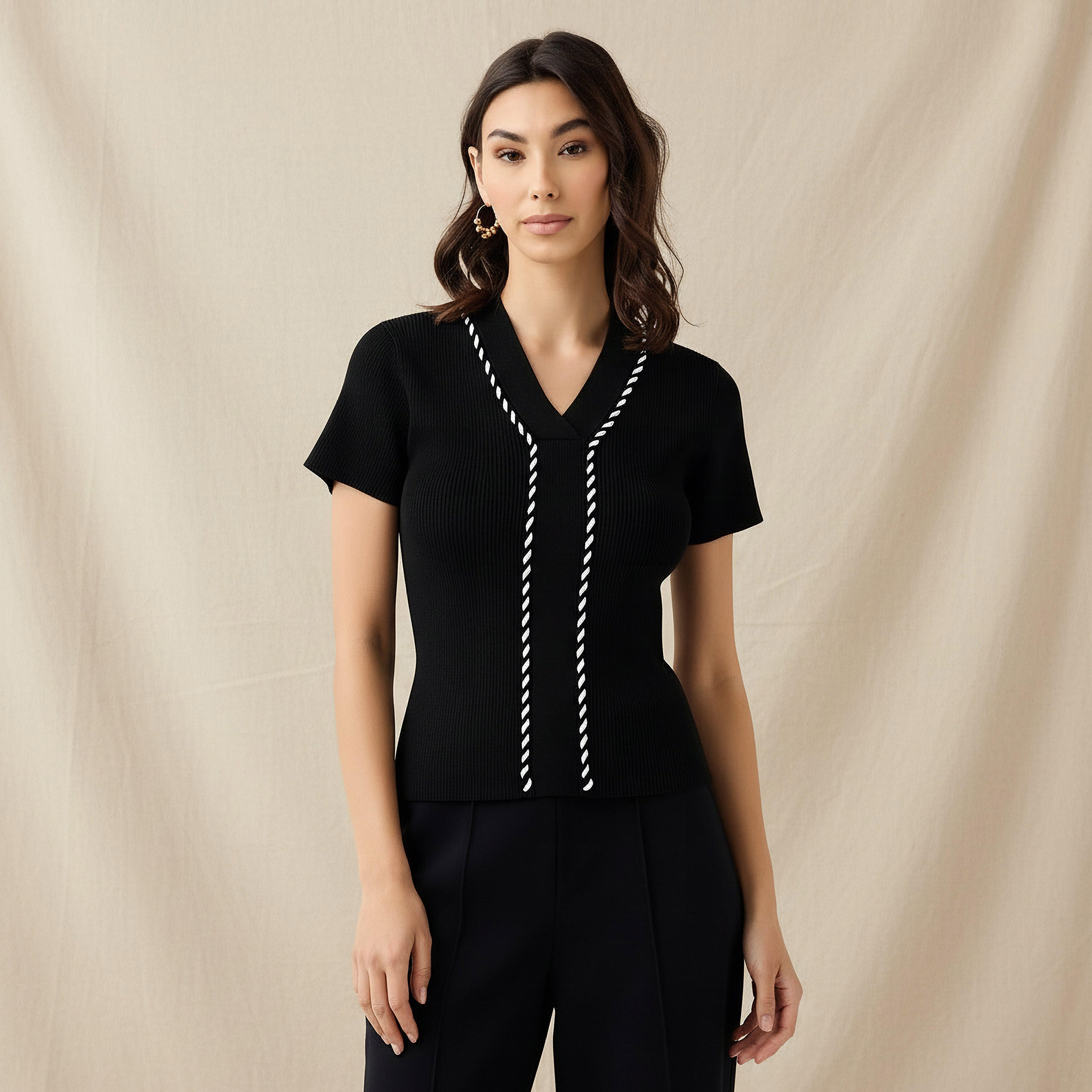 Regular Fit T-shirt with Cord Detail-women-clothing-tshirts-image-1
