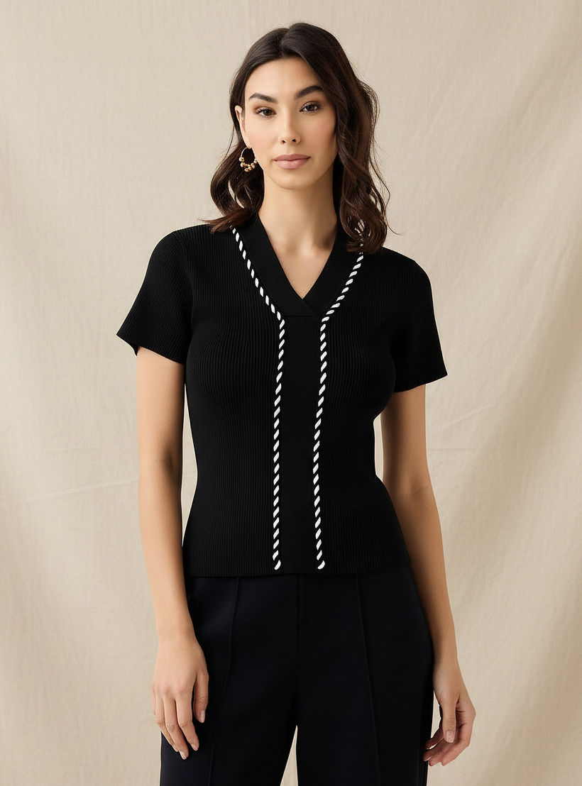 Regular Fit T-shirt with Cord Detail-women-clothing-tshirts-image-1