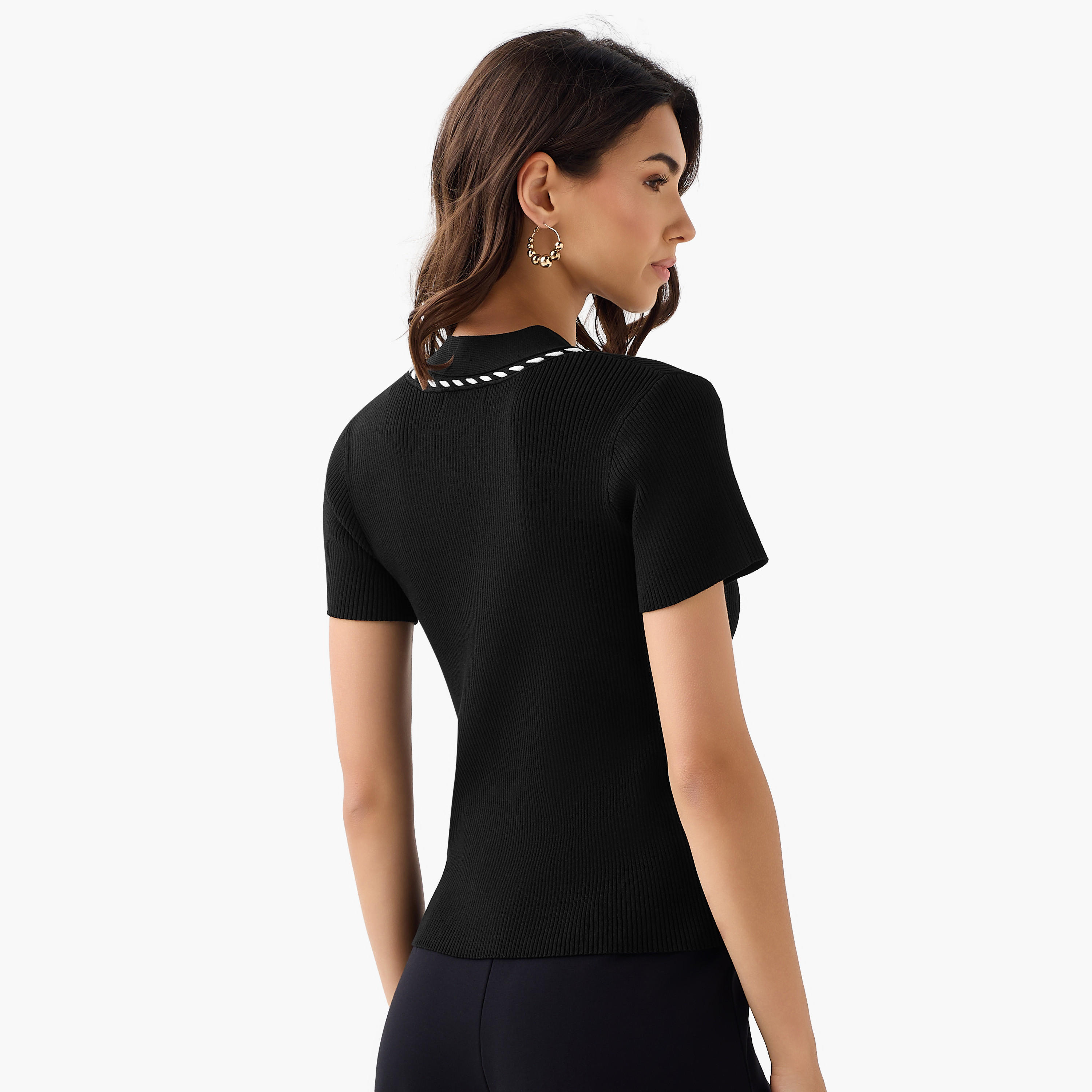 Regular Fit T-shirt with Cord Detail-women-clothing-tshirts-image-3