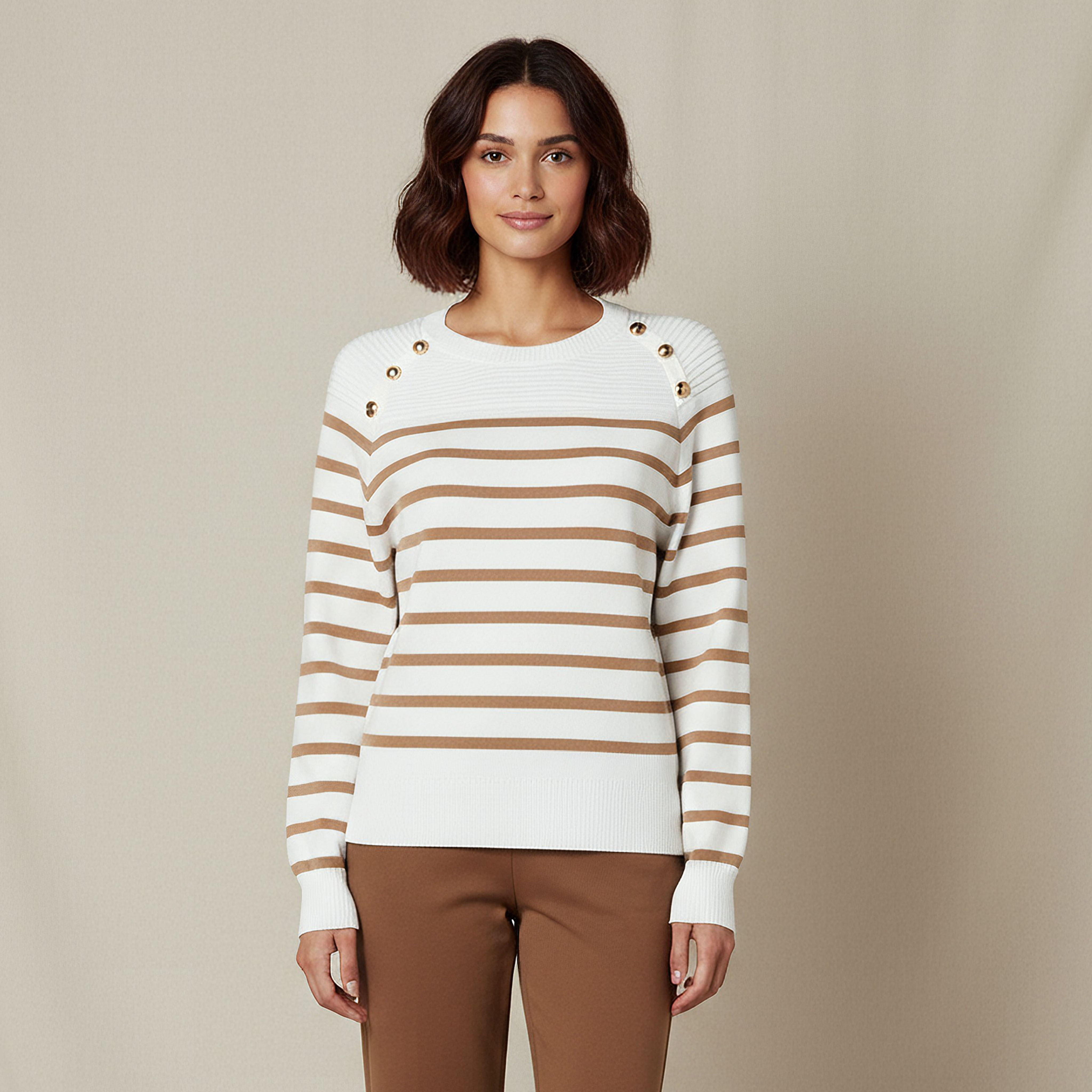 بلوزة مخططة بقصة عادية-women-clothing-tshirts-image-1