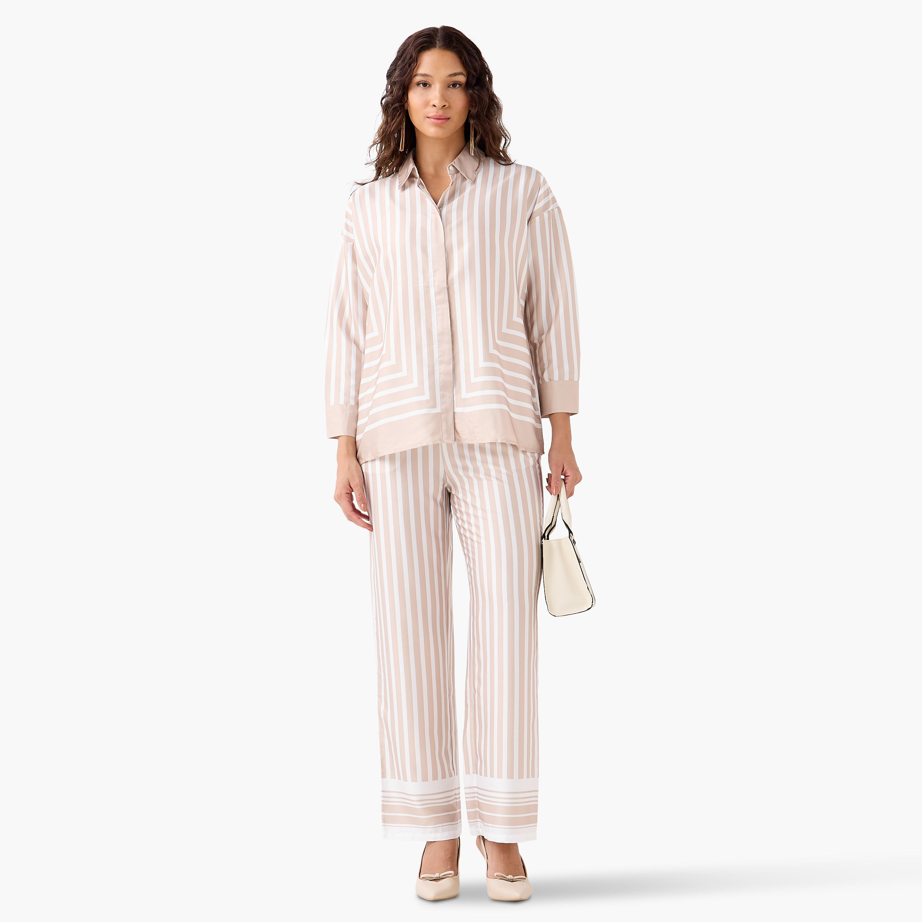 Relaxed Fit Shirt with Stripes and Contrast Collar-women-clothing-shirtsandblouses-shirts-image-2