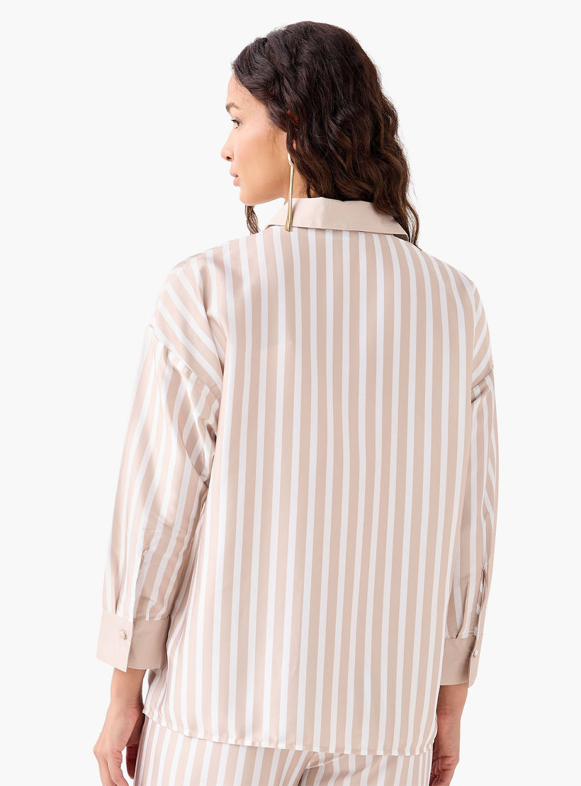 Relaxed Fit Shirt with Stripes and Contrast Collar-women-clothing-shirtsandblouses-shirts-image-3