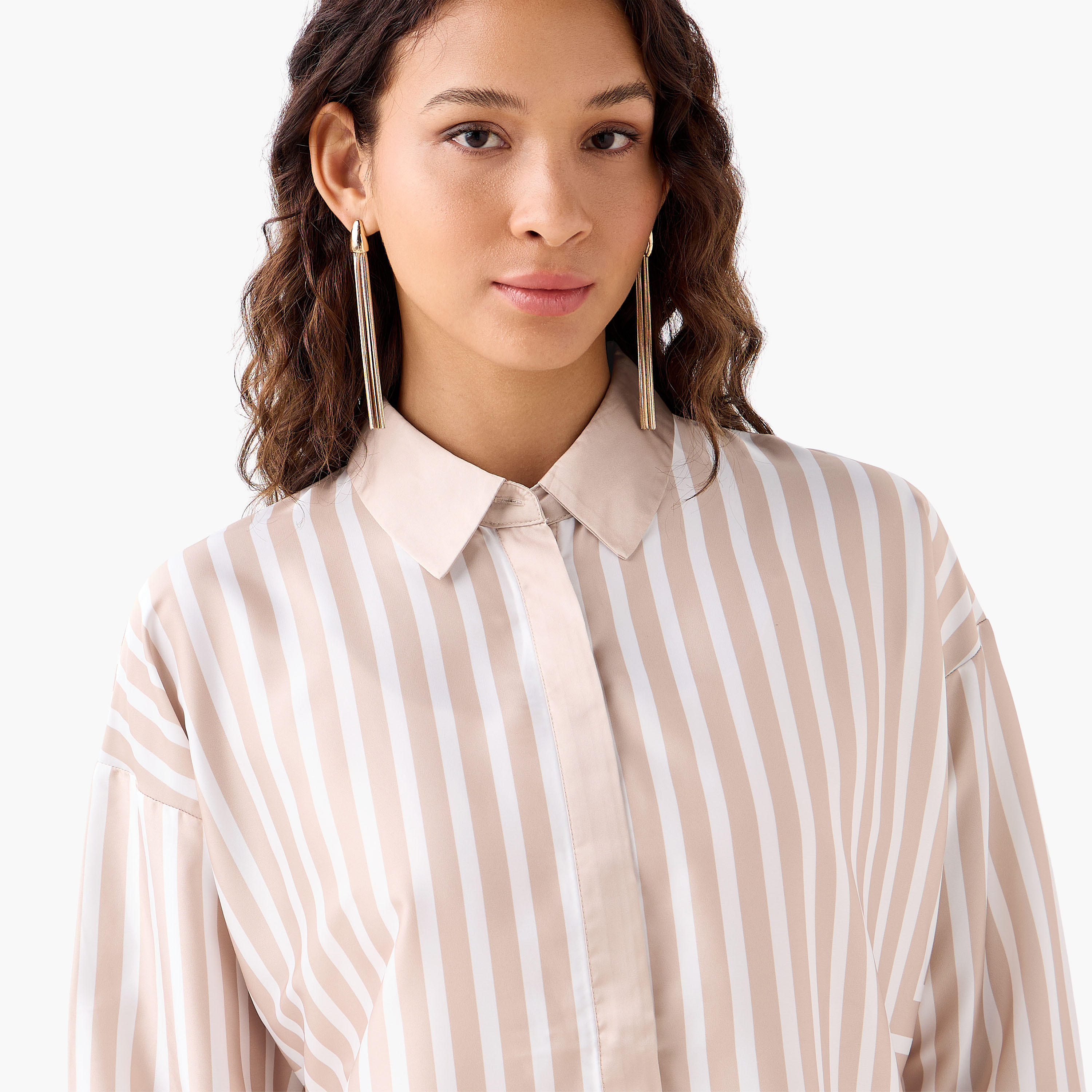 Relaxed Fit Shirt with Stripes and Contrast Collar-women-clothing-shirtsandblouses-shirts-image-5
