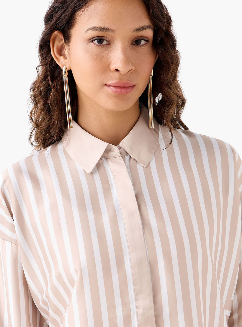 Relaxed Fit Shirt with Stripes and Contrast Collar-women-clothing-shirtsandblouses-shirts-image-5