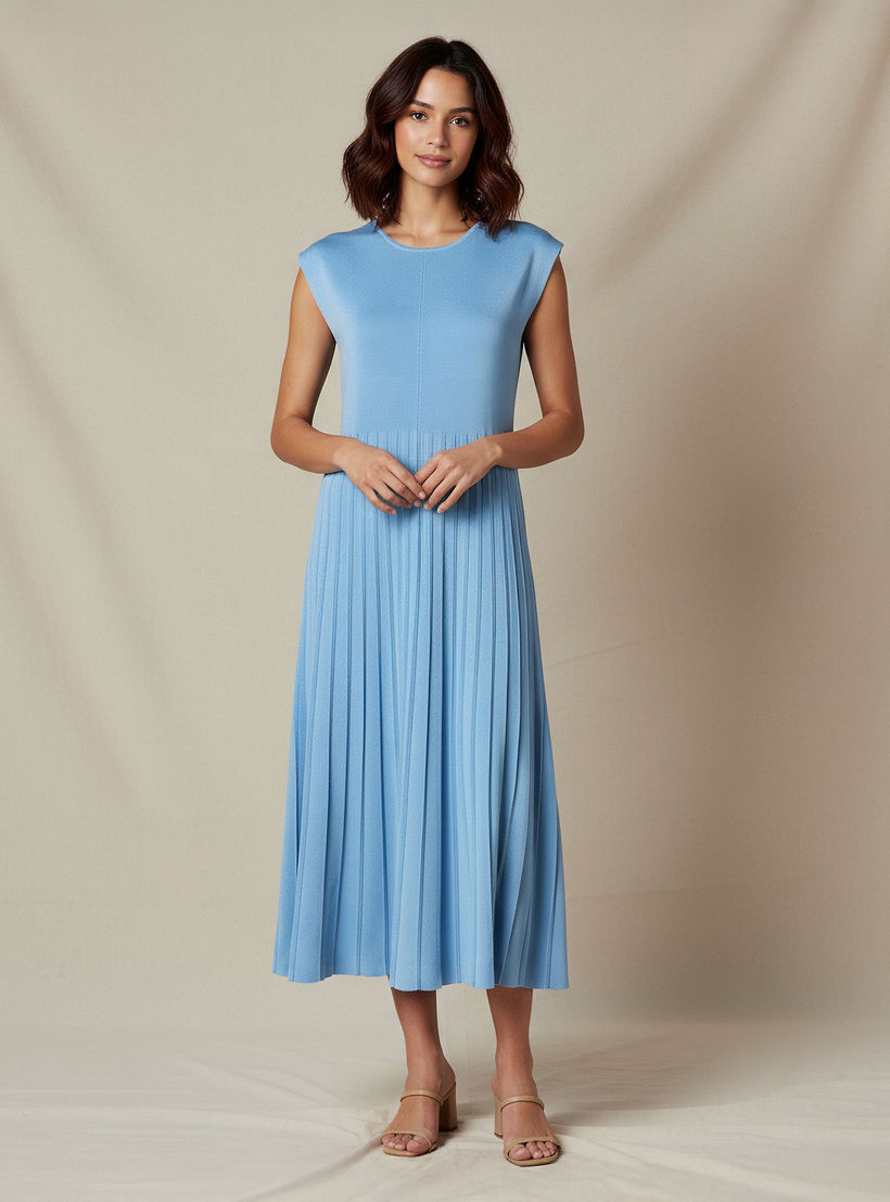 A-line Midi Sleeveless Dress with Pleated Design-women-clothing-dresses-image-1
