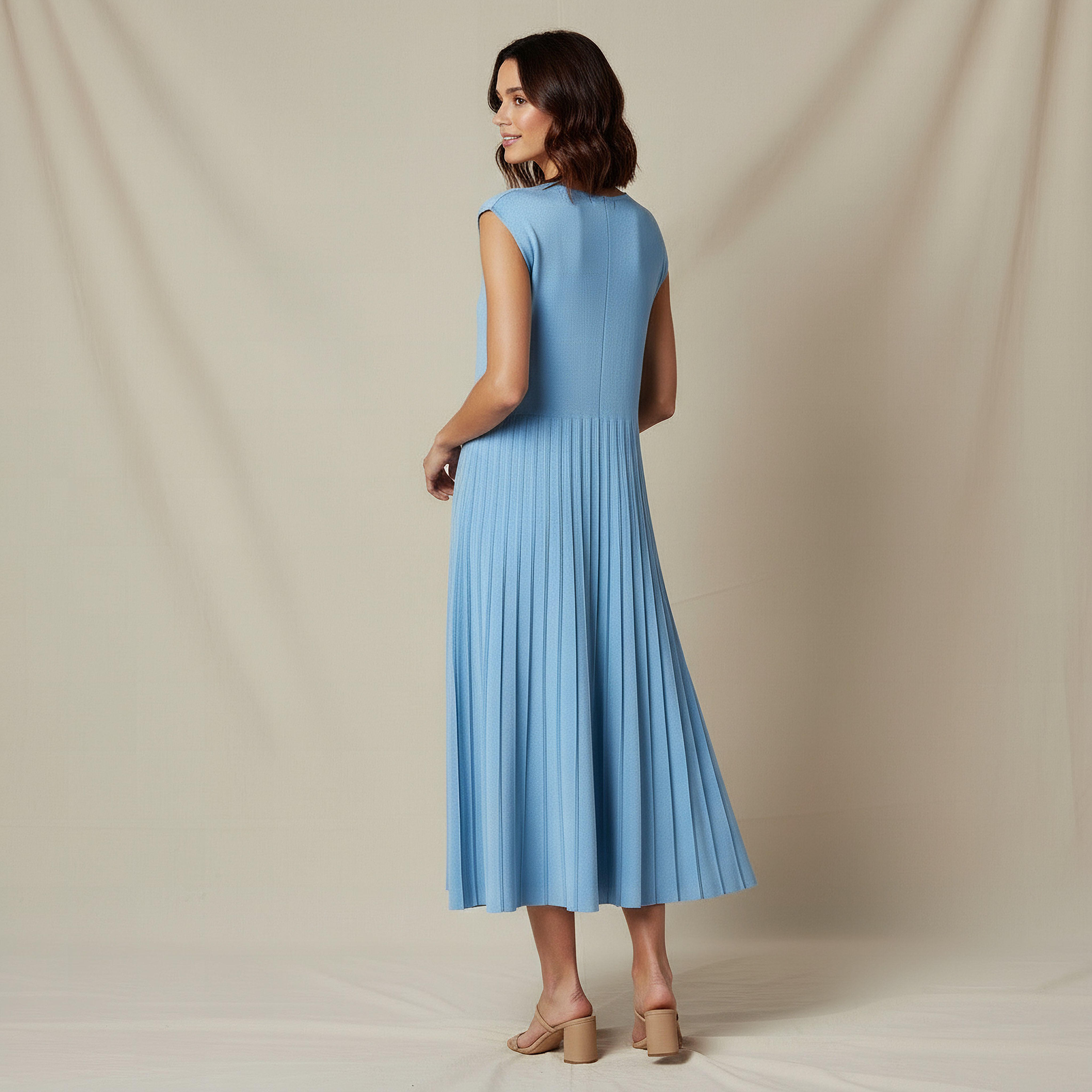A-line Midi Sleeveless Dress with Pleated Design-women-clothing-dresses-image-3