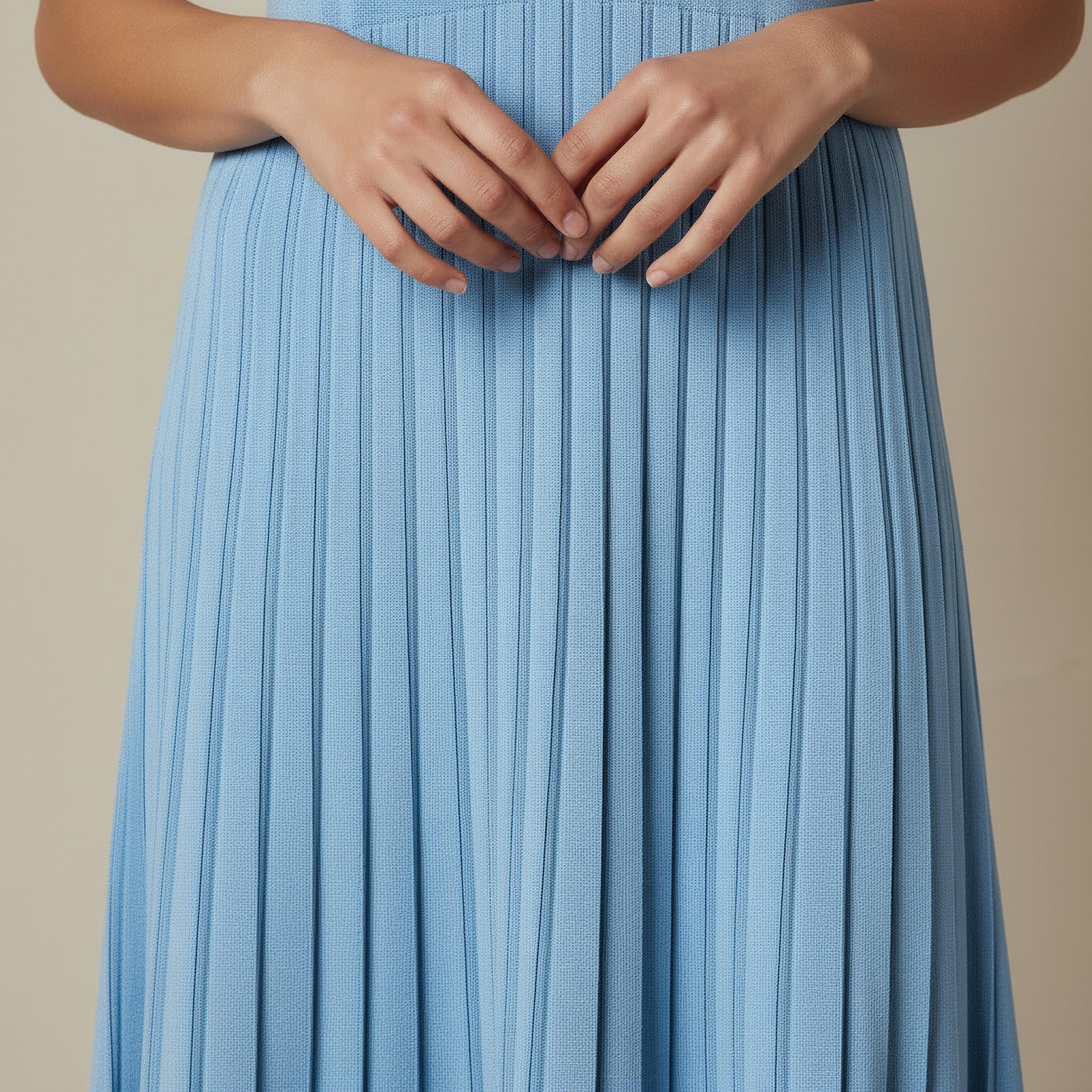 A-line Midi Sleeveless Dress with Pleated Design-women-clothing-dresses-image-4