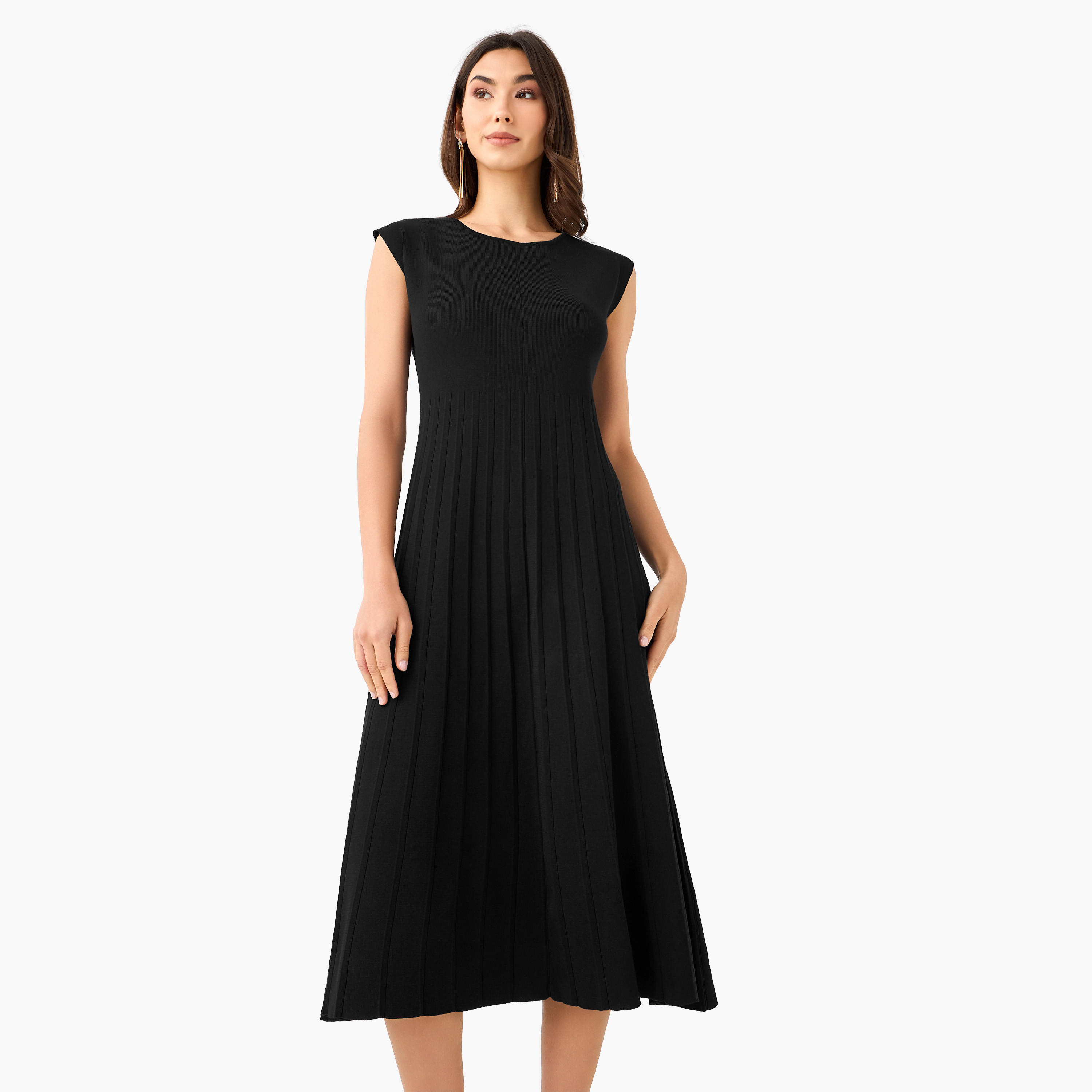 A-line Midi Sleeveless Dress with Pleated Design-women-clothing-dresses-image-2