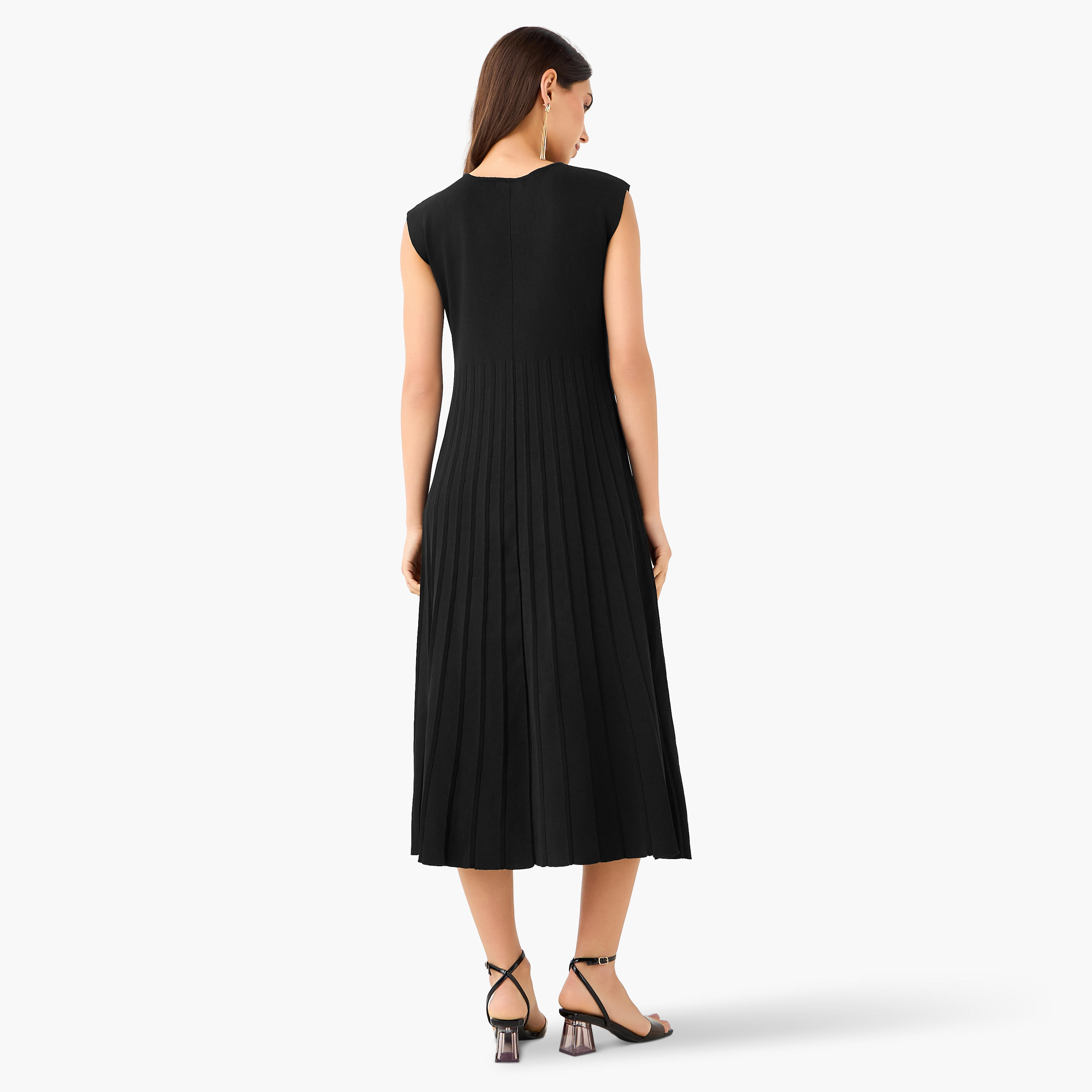 A-line Midi Sleeveless Dress with Pleated Design-women-clothing-dresses-image-3