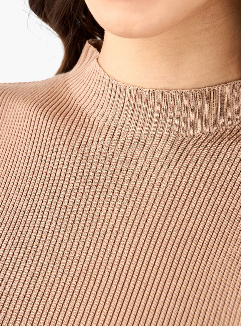 T-shirt with Ribbed Design and High Neck-women-clothing-tshirts-image-4