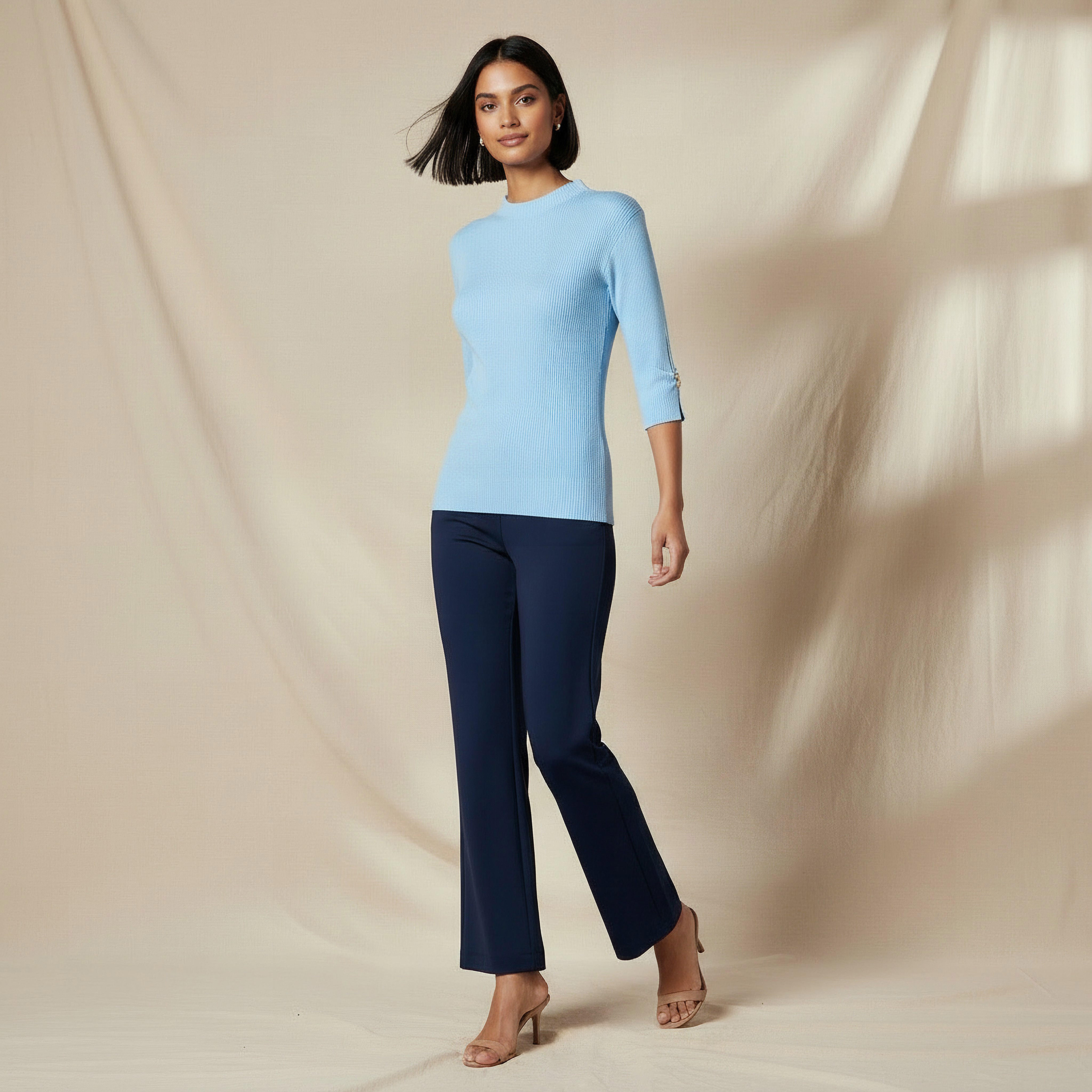 T-shirt with Ribbed Design and High Neck-women-clothing-tshirts-image-2