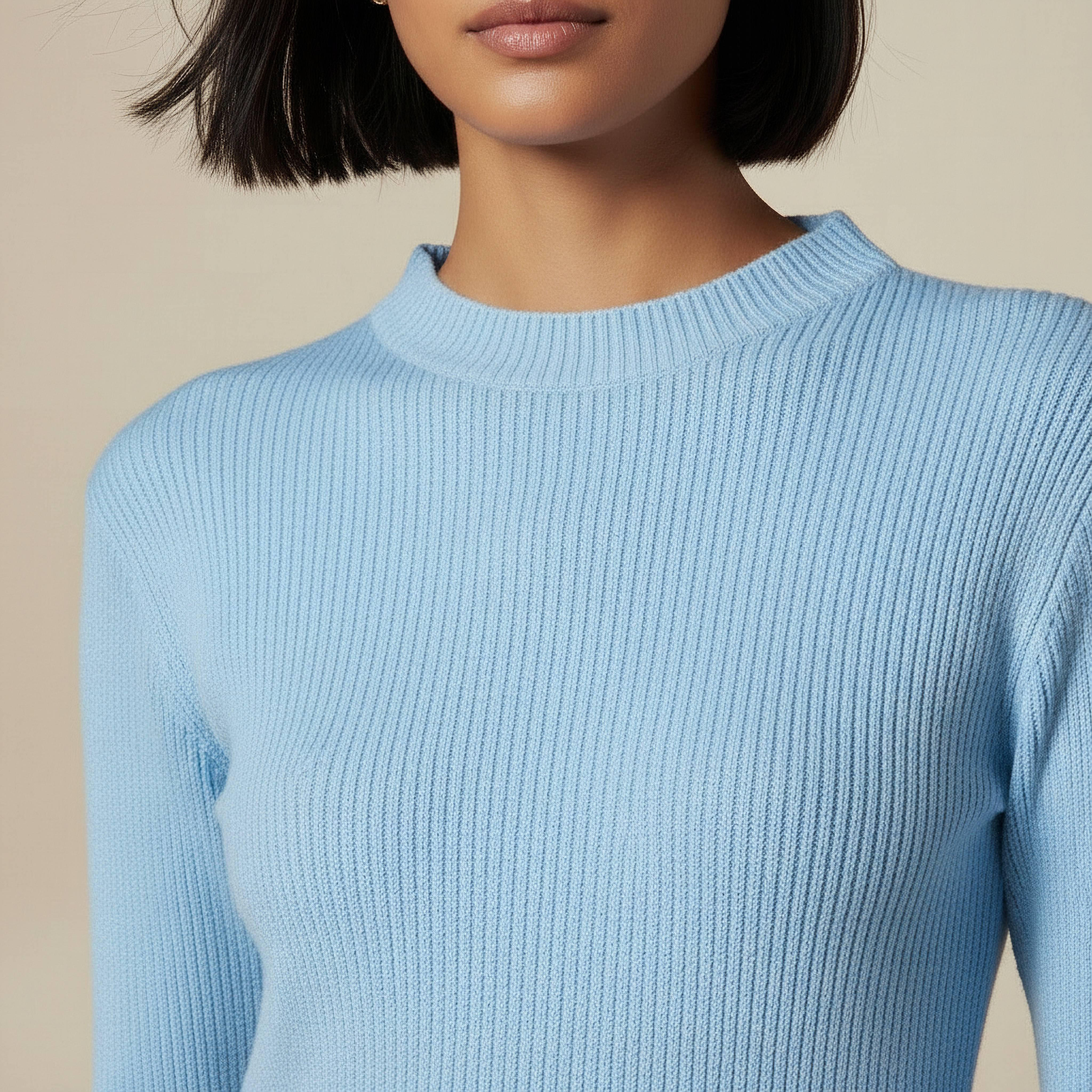 T-shirt with Ribbed Design and High Neck-women-clothing-tshirts-image-3