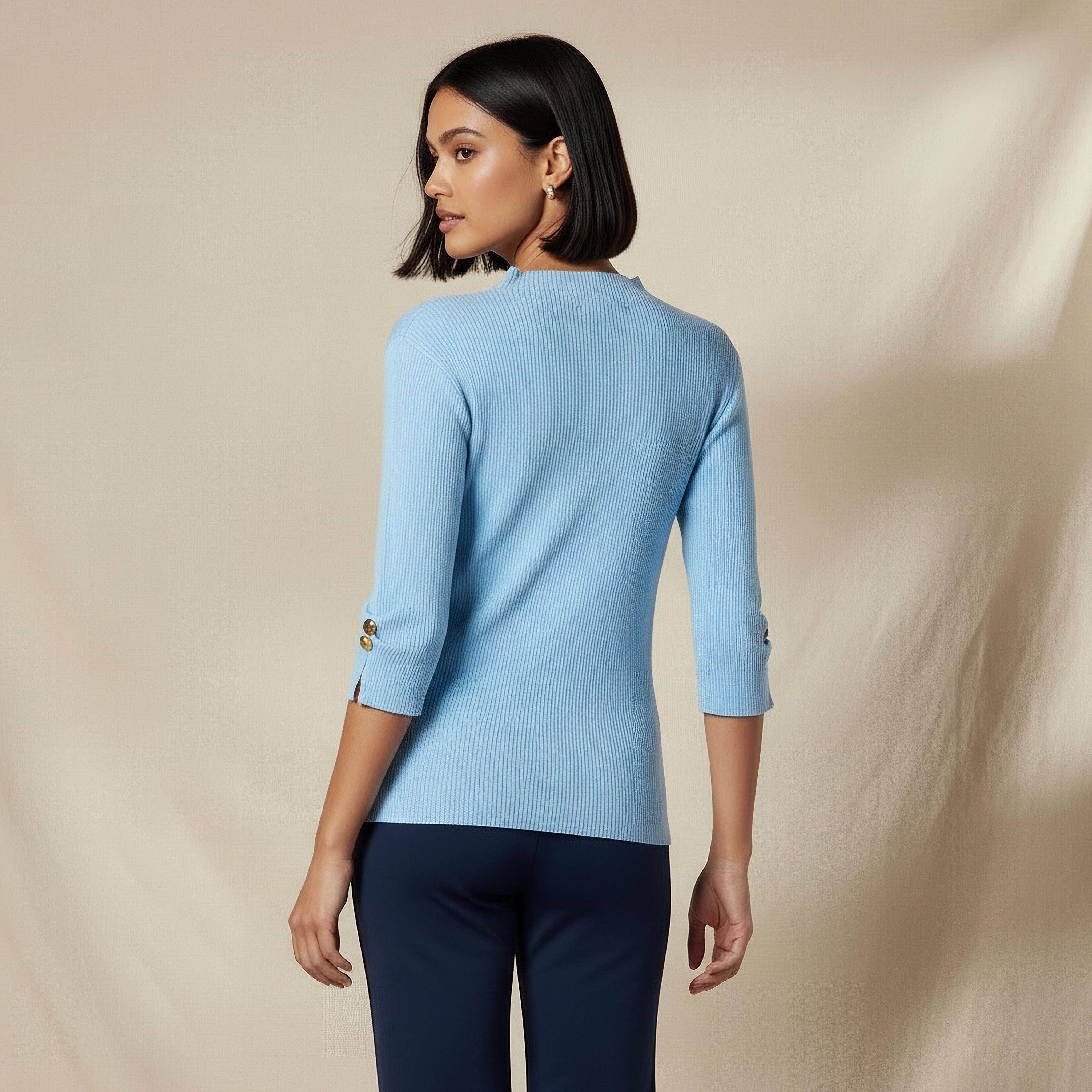 T-shirt with Ribbed Design and High Neck-women-clothing-tshirts-image-4