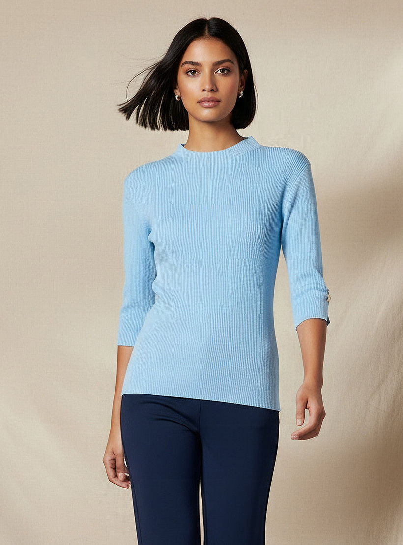 T-shirt with Ribbed Design and High Neck-women-clothing-tshirts-image-5