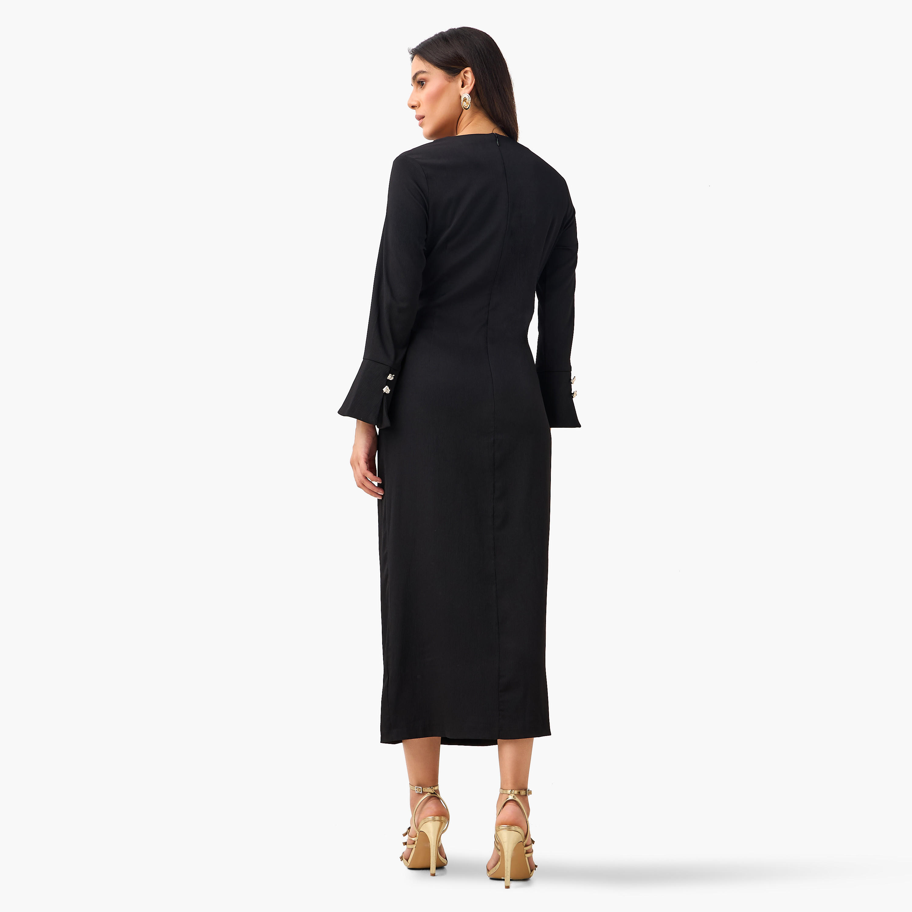 A-line Midi Dress with Draped Design-women-clothing-dresses-image-4