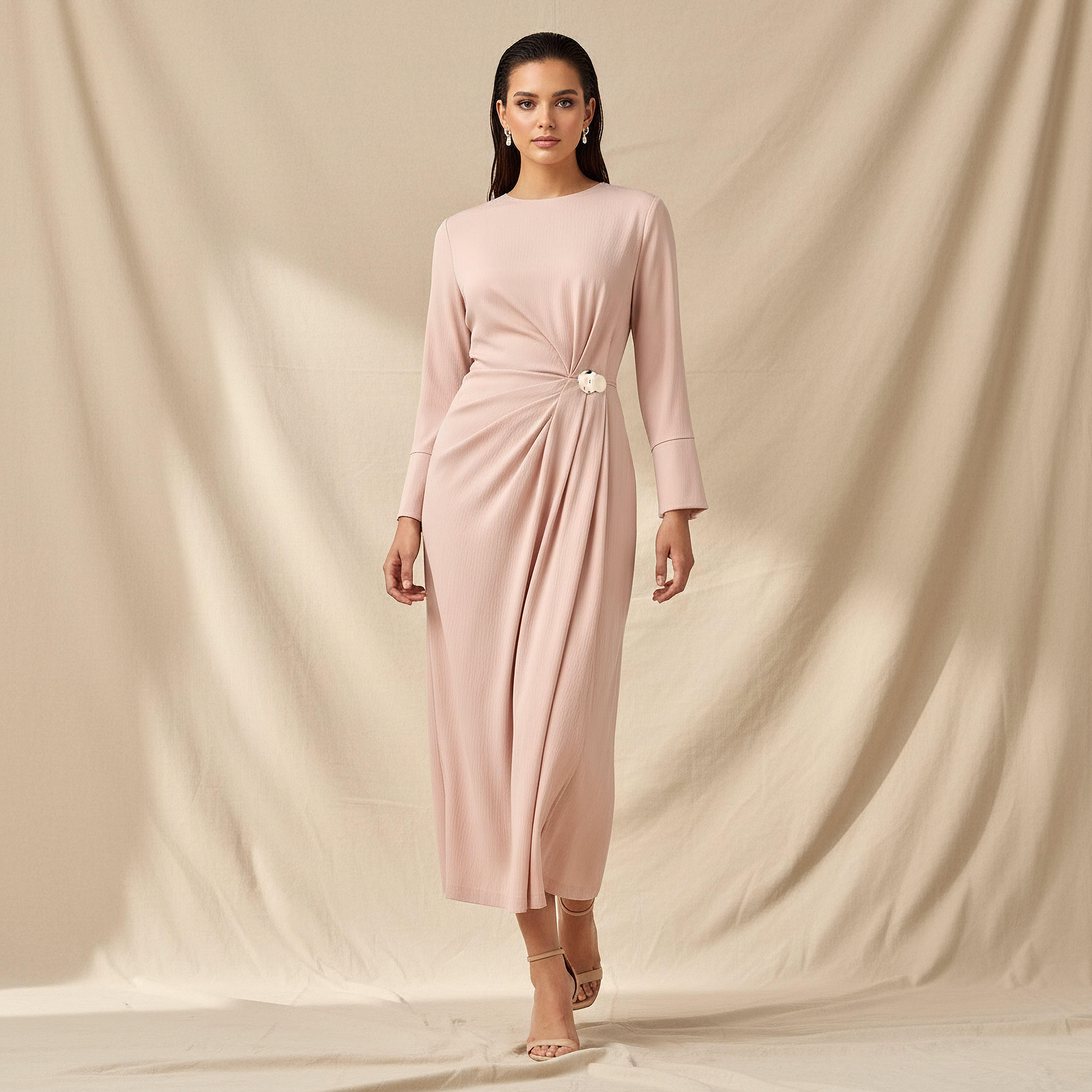 فستان ميدي إيه لاين بتصميم منسدل-women-clothing-dresses-image-1