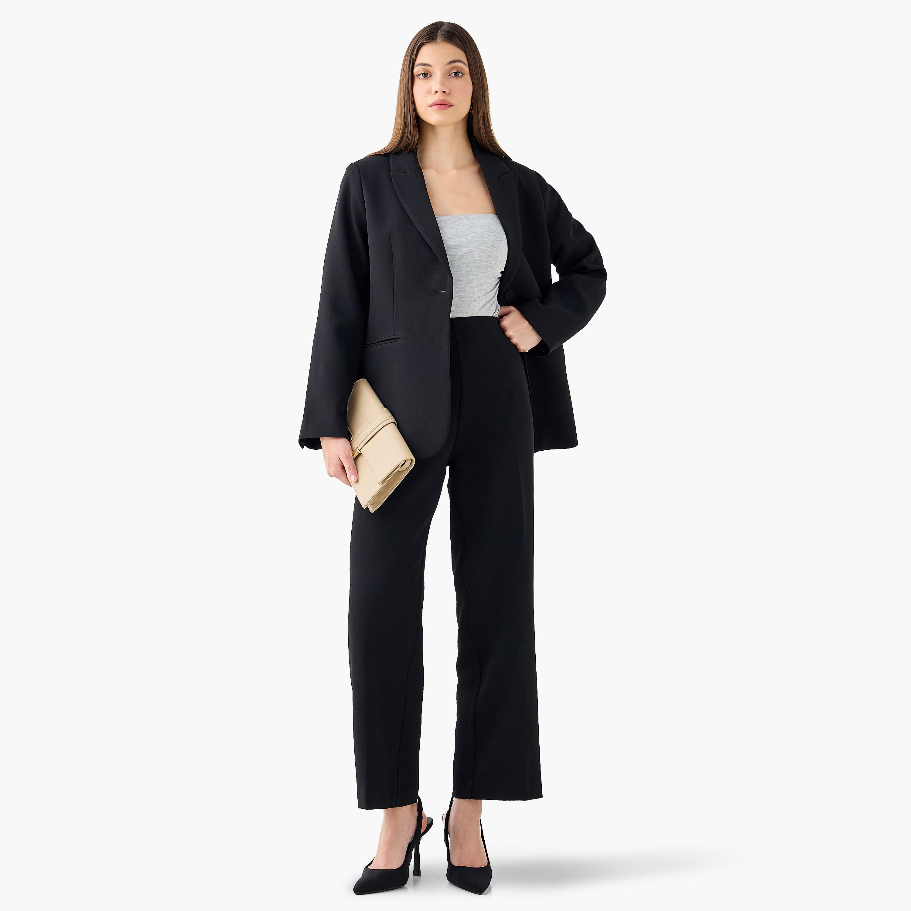 بنطلون بقصة عادية وخصر مرن-women-clothing-coordsets-image-4