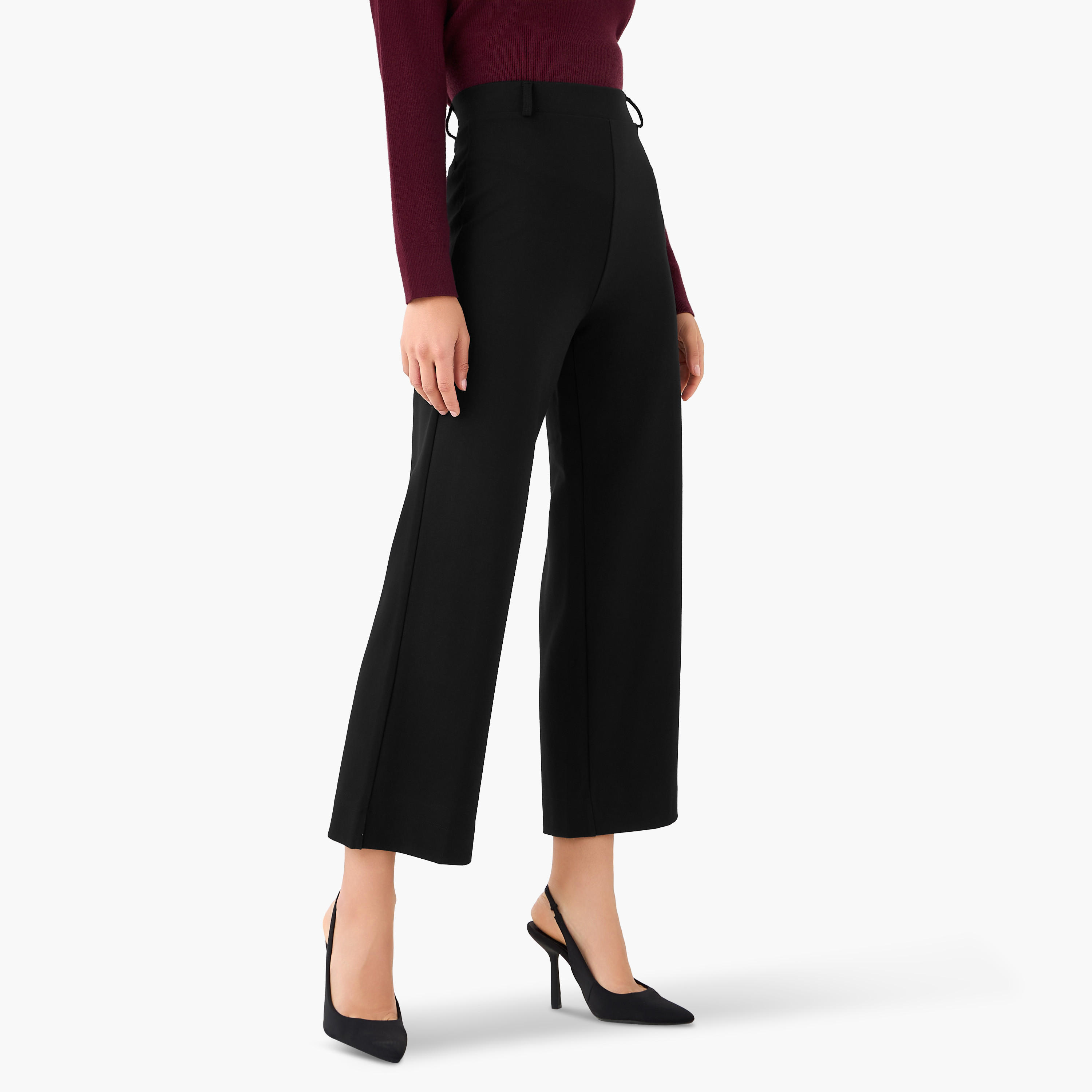 Regular Fit Trousers with Elasticated Waistband-women-clothing-bottoms-trousers-image-1