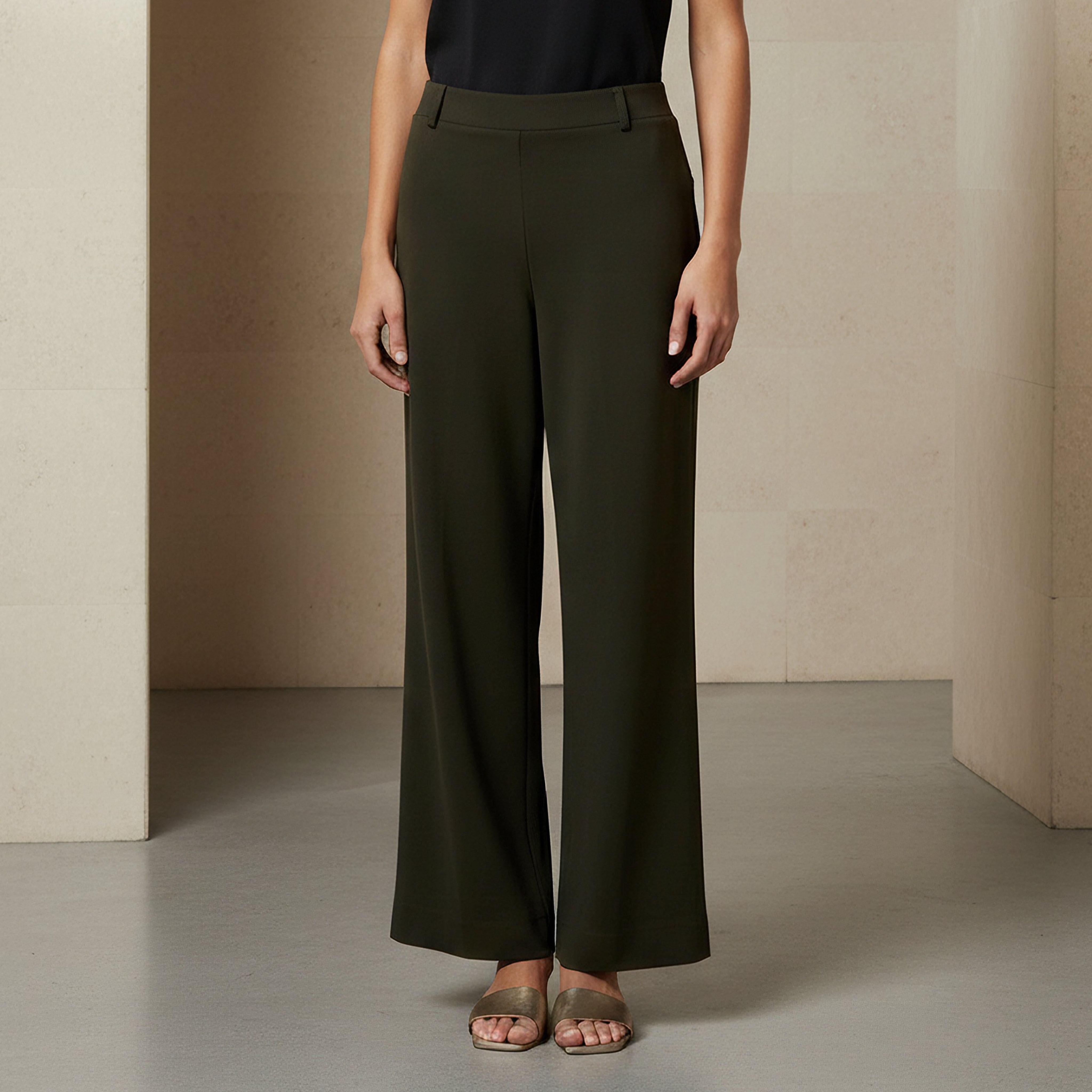 بنطلون بقصة منتظمة وخصر مطاطي-women-clothing-bottoms-trousers-image-4