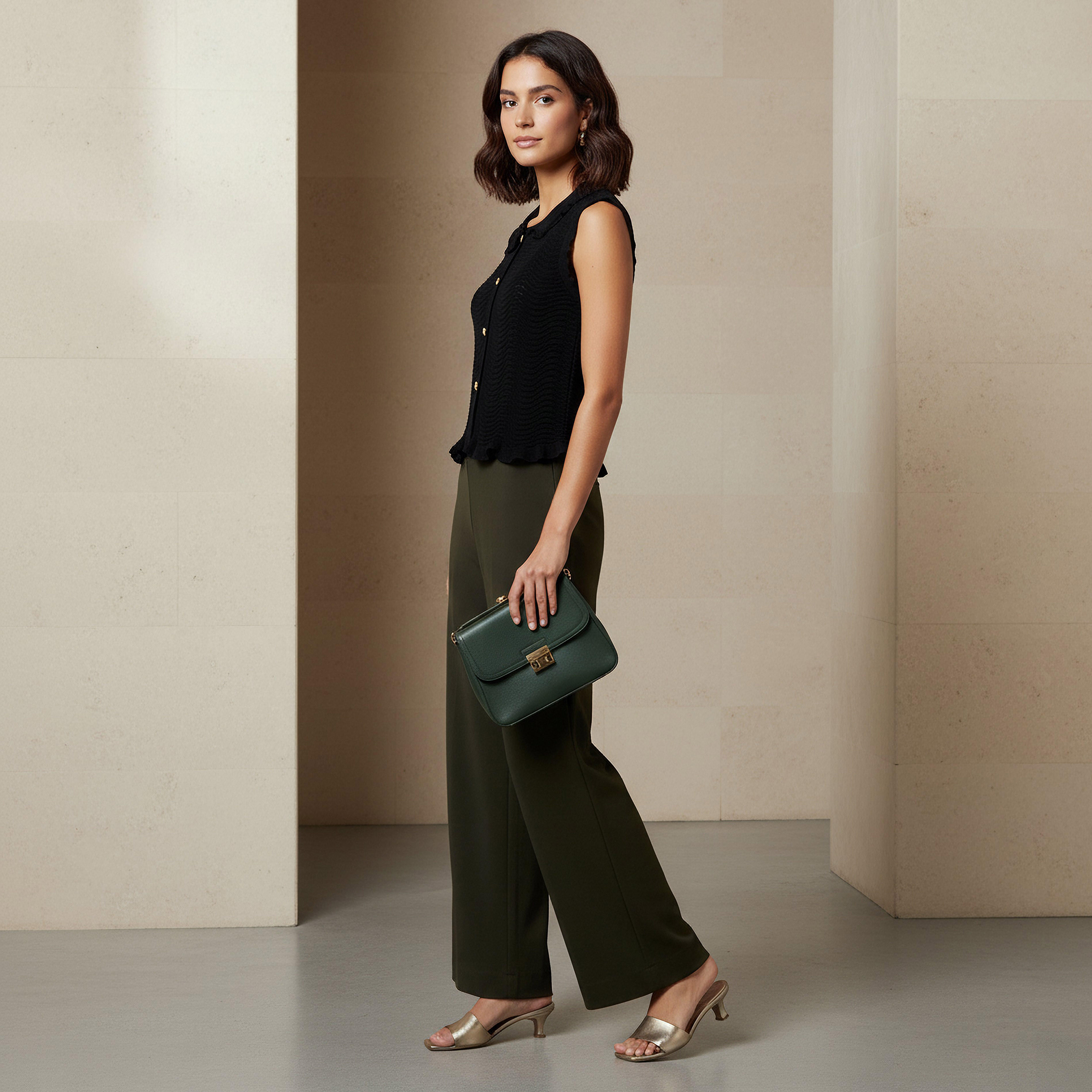 بنطلون بقصة منتظمة وخصر مطاطي-women-clothing-bottoms-trousers-image-3