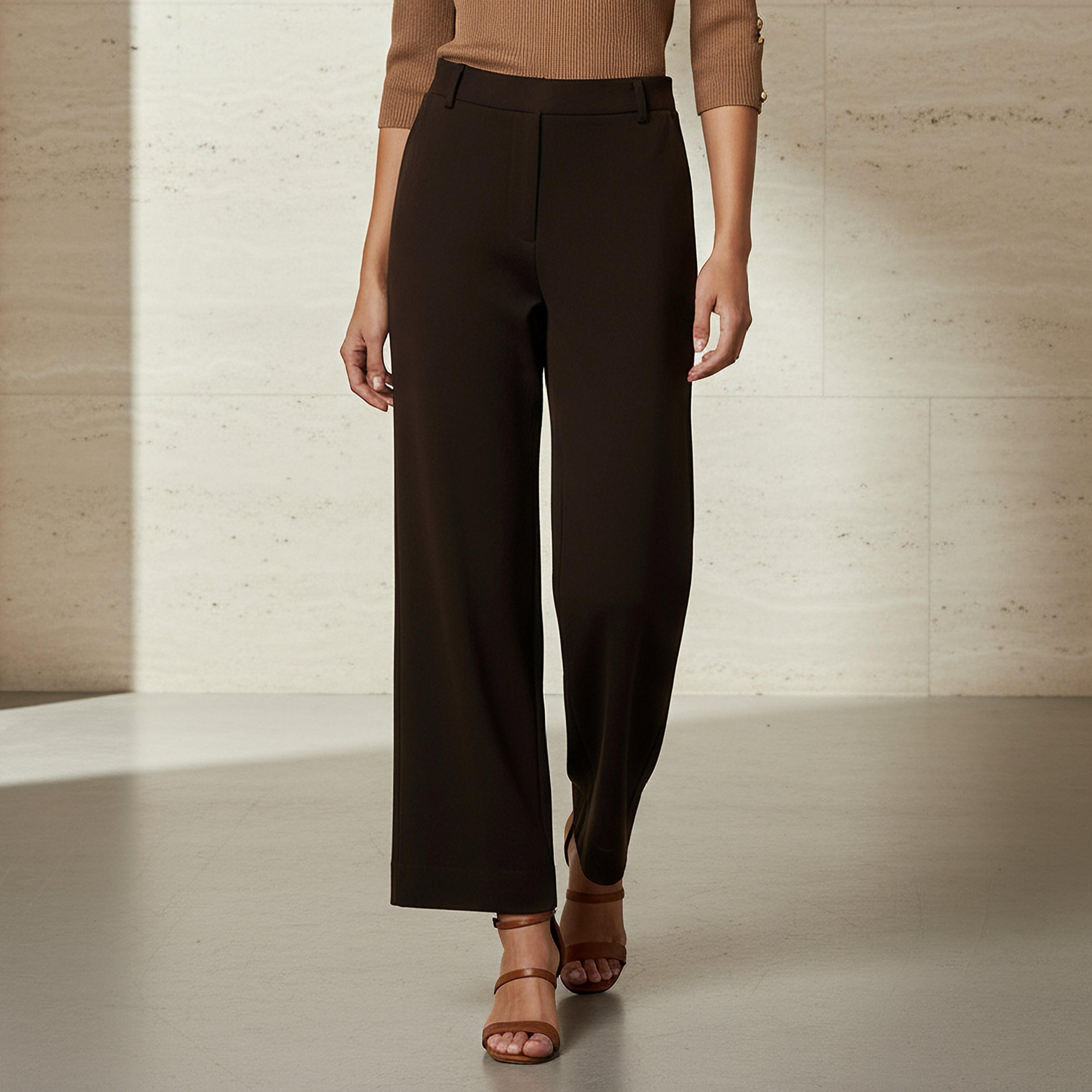 Regular Fit Trousers with Elasticated Waistband-women-clothing-bottoms-trousers-image-1