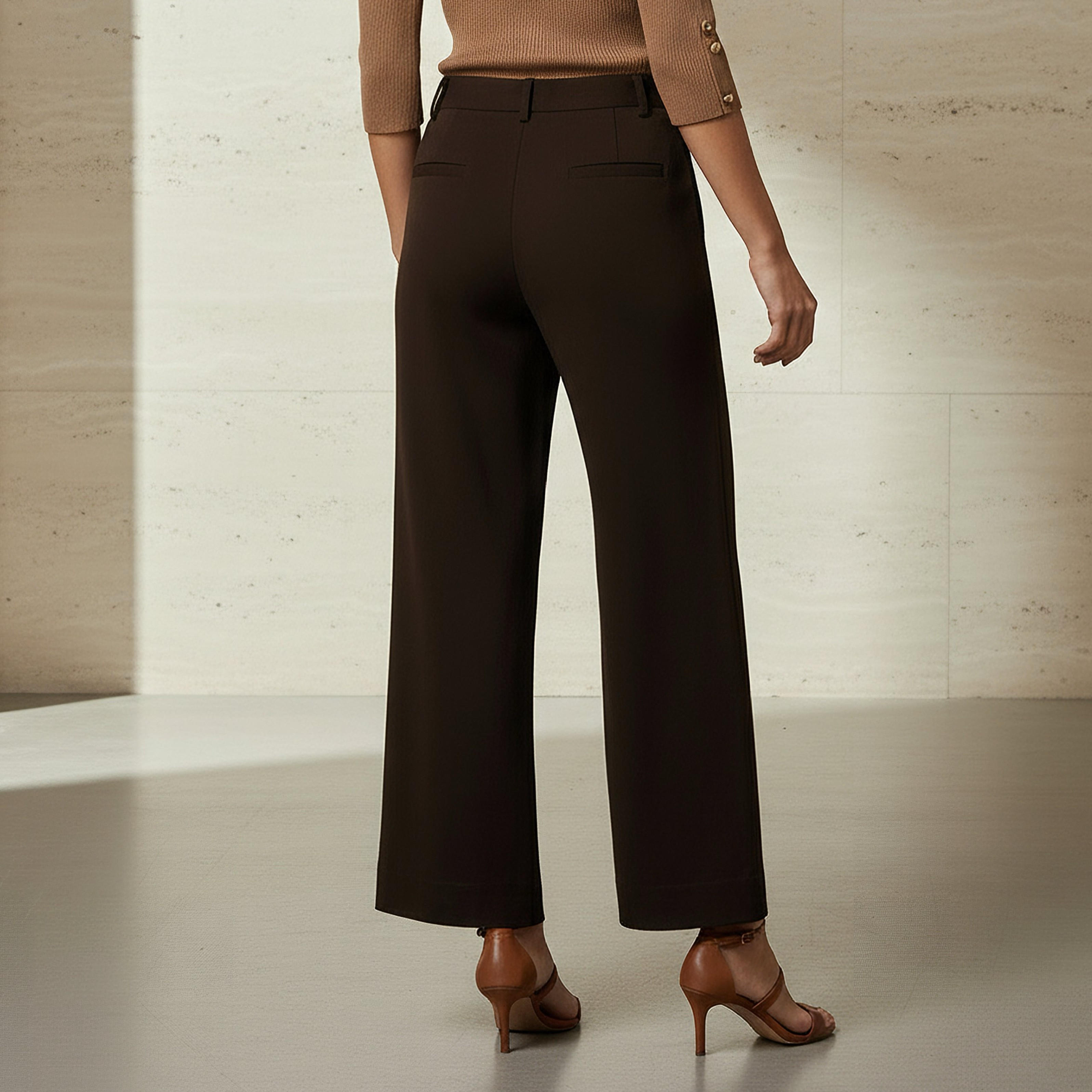 بنطلون بقصة منتظمة وخصر مطاطي-women-clothing-bottoms-trousers-image-3