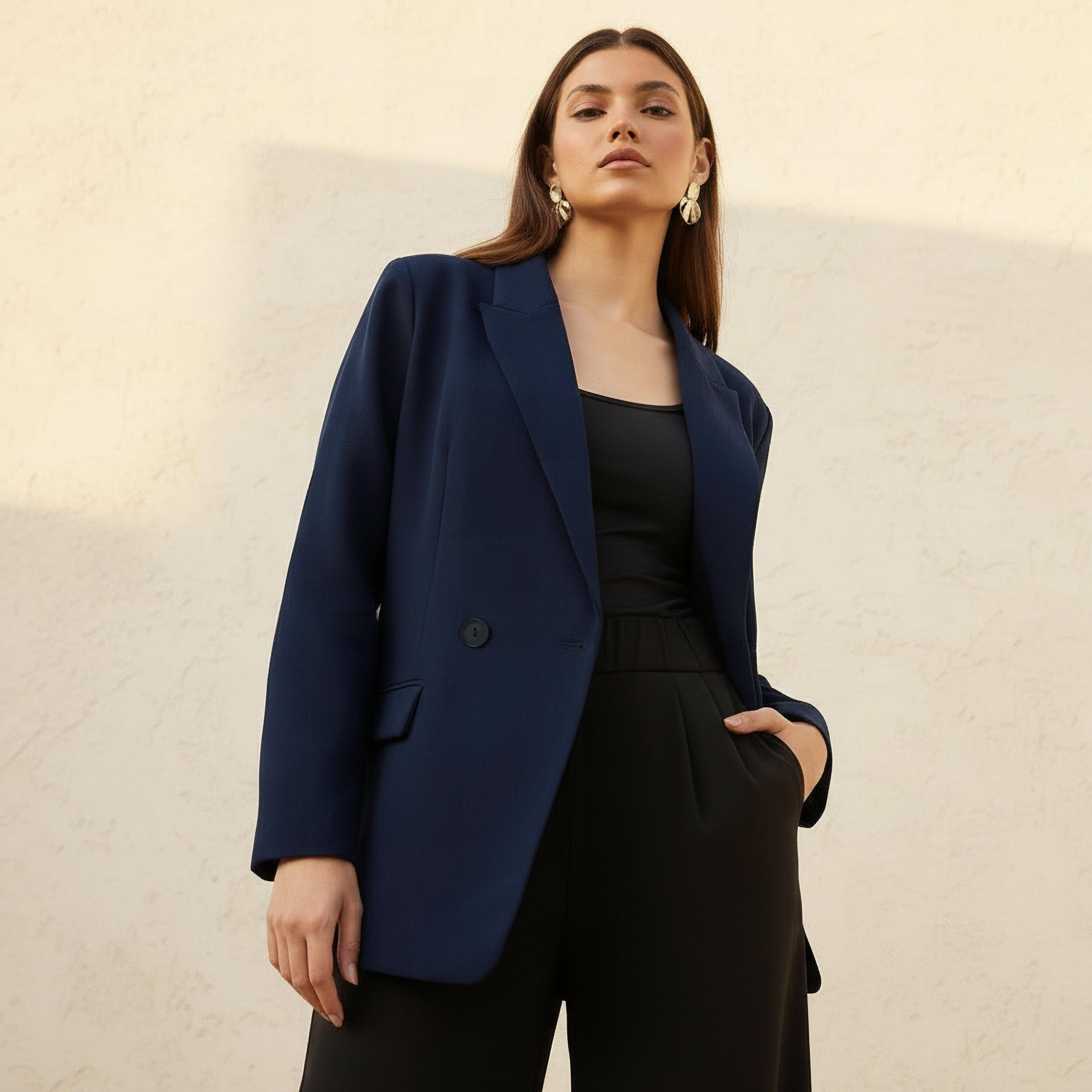 جاكيت بليزر بقصة واسعة وبصدر بإغلاق مزدوج-women-clothing-coordsets-image-1