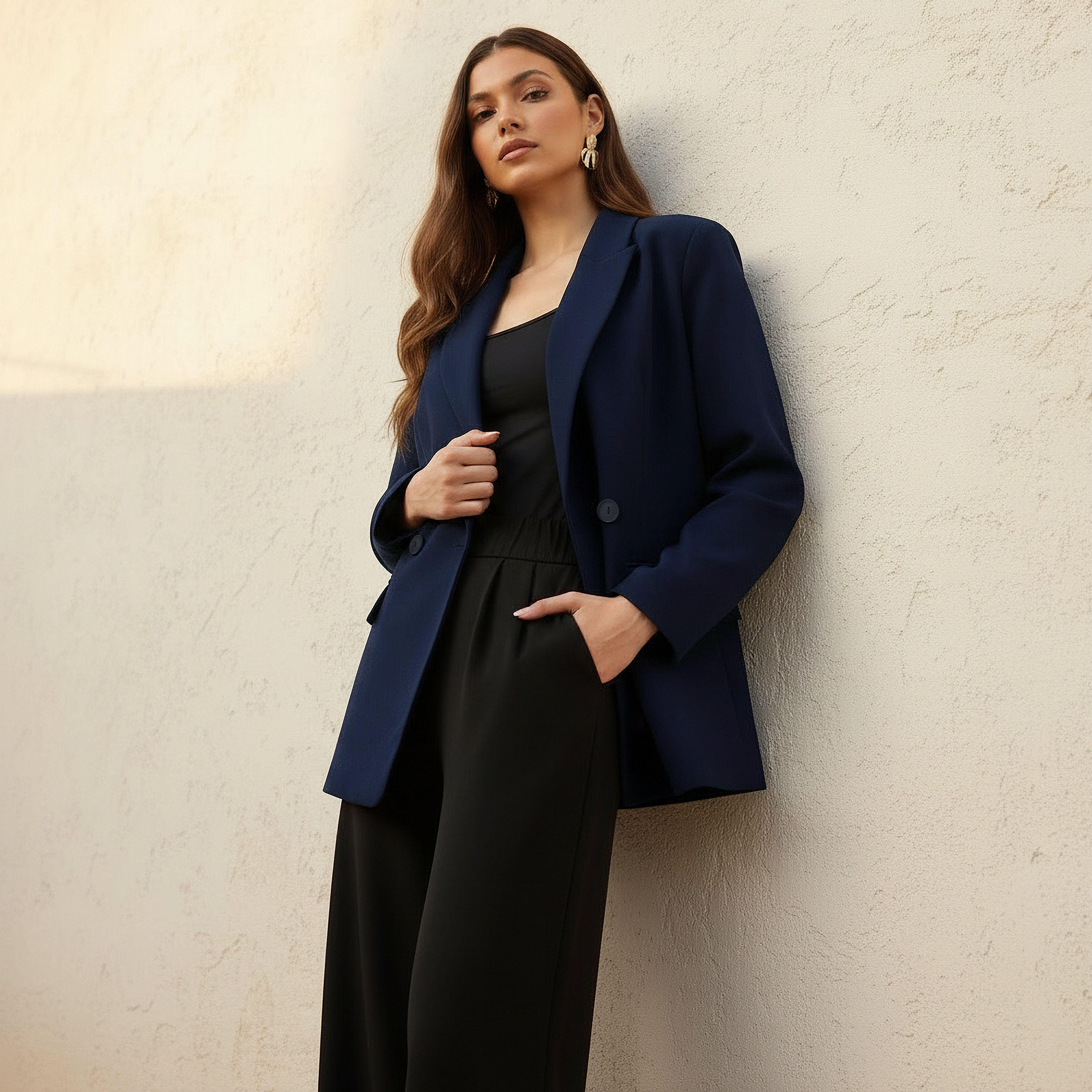 جاكيت بليزر بقصة واسعة وبصدر بإغلاق مزدوج-women-clothing-coordsets-image-2