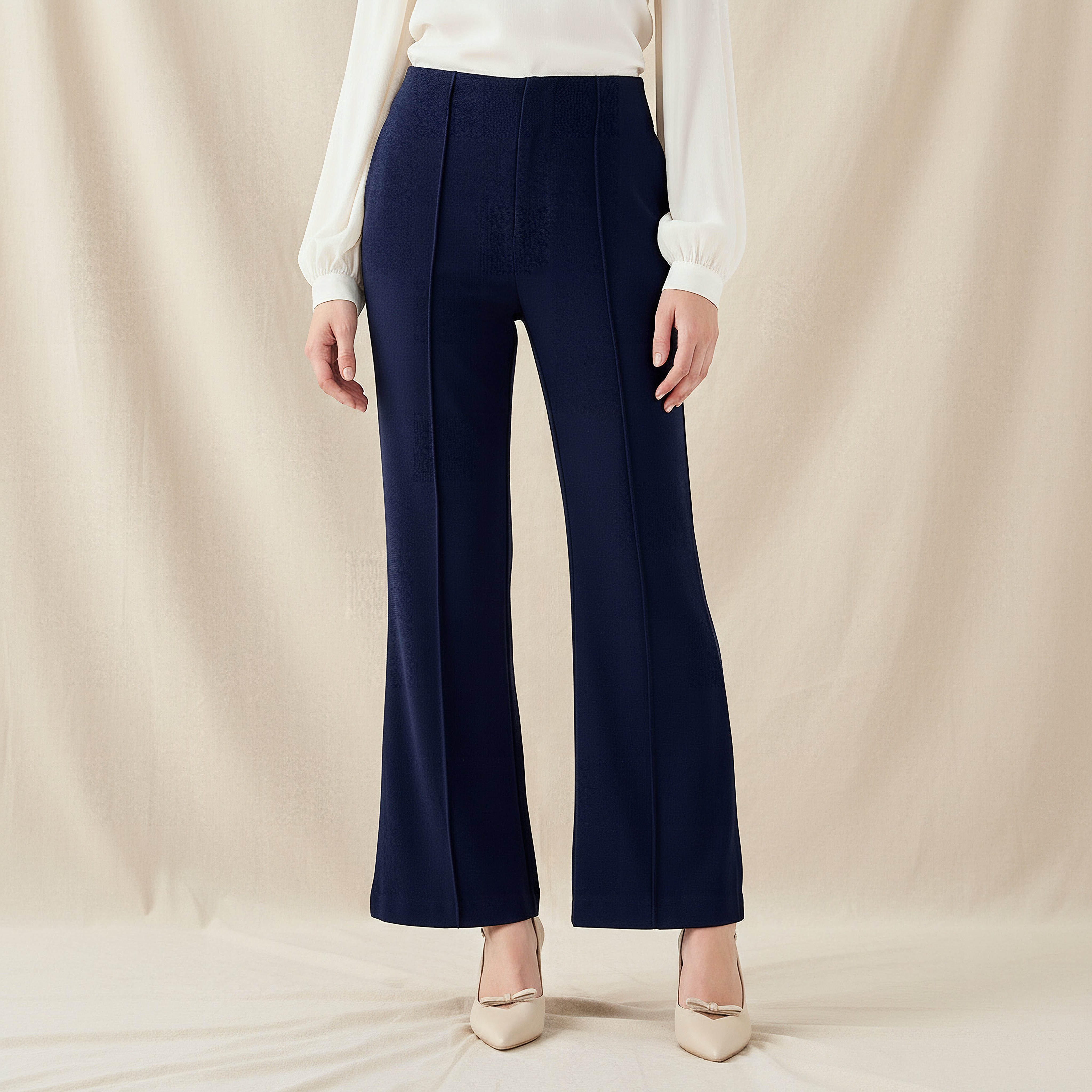 بنطلون بكسرات أمامية وقصة عادية-women-clothing-coordsets-image-1