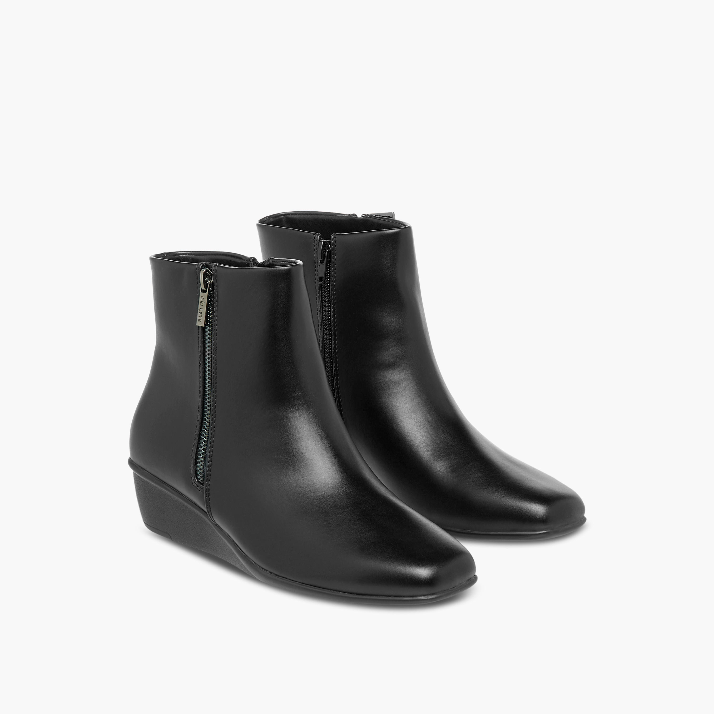 Celeste Women's Solid Wedge Heel Ankle Boots with Zip Closure-women-shoes-boots-image-1