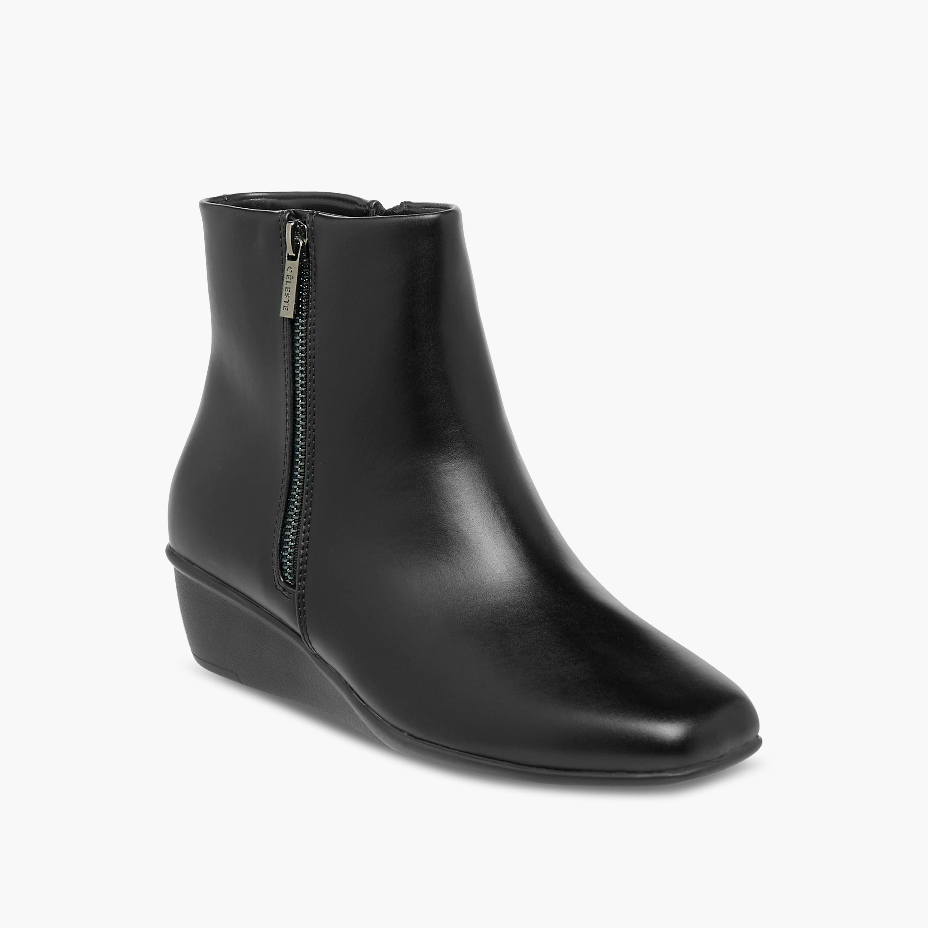 Celeste Women's Solid Wedge Heel Ankle Boots with Zip Closure-women-shoes-boots-image-2