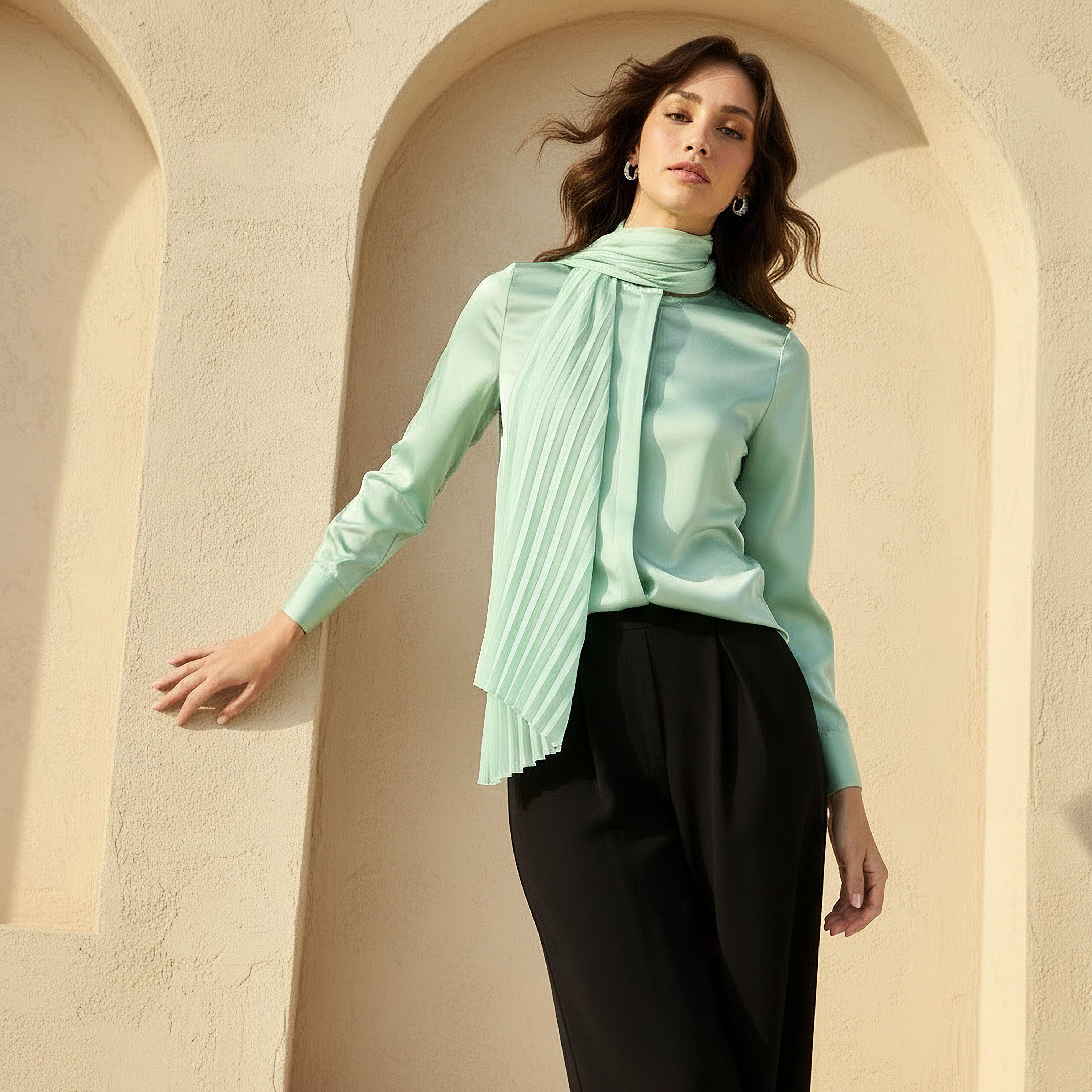 قميص بقصة عادية ووشاح مرفق-women-clothing-shirtsandblouses-shirts-image-3