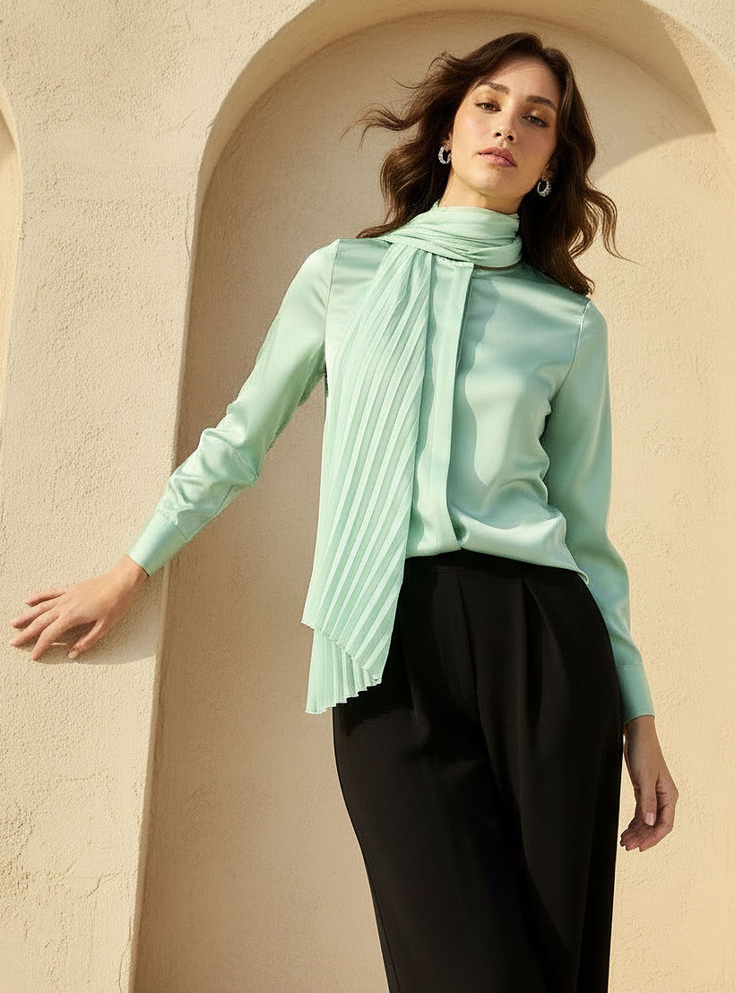 قميص بقصة عادية ووشاح مرفق-women-clothing-shirtsandblouses-shirts-image-3