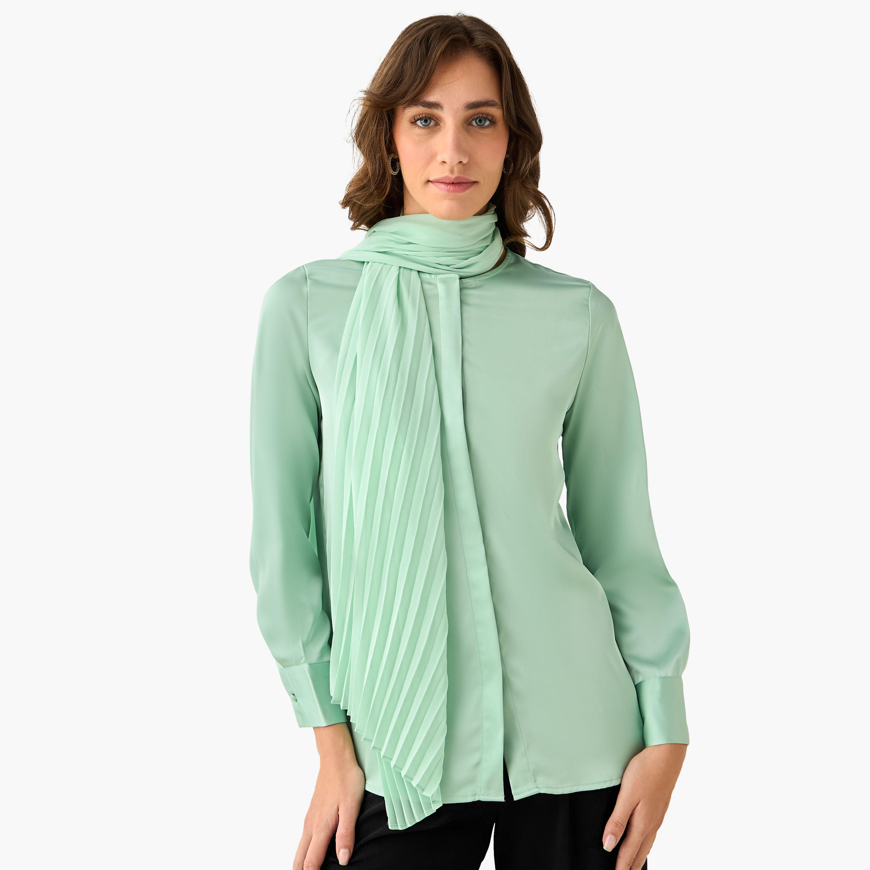 قميص بقصة عادية ووشاح مرفق-women-clothing-shirtsandblouses-shirts-image-4