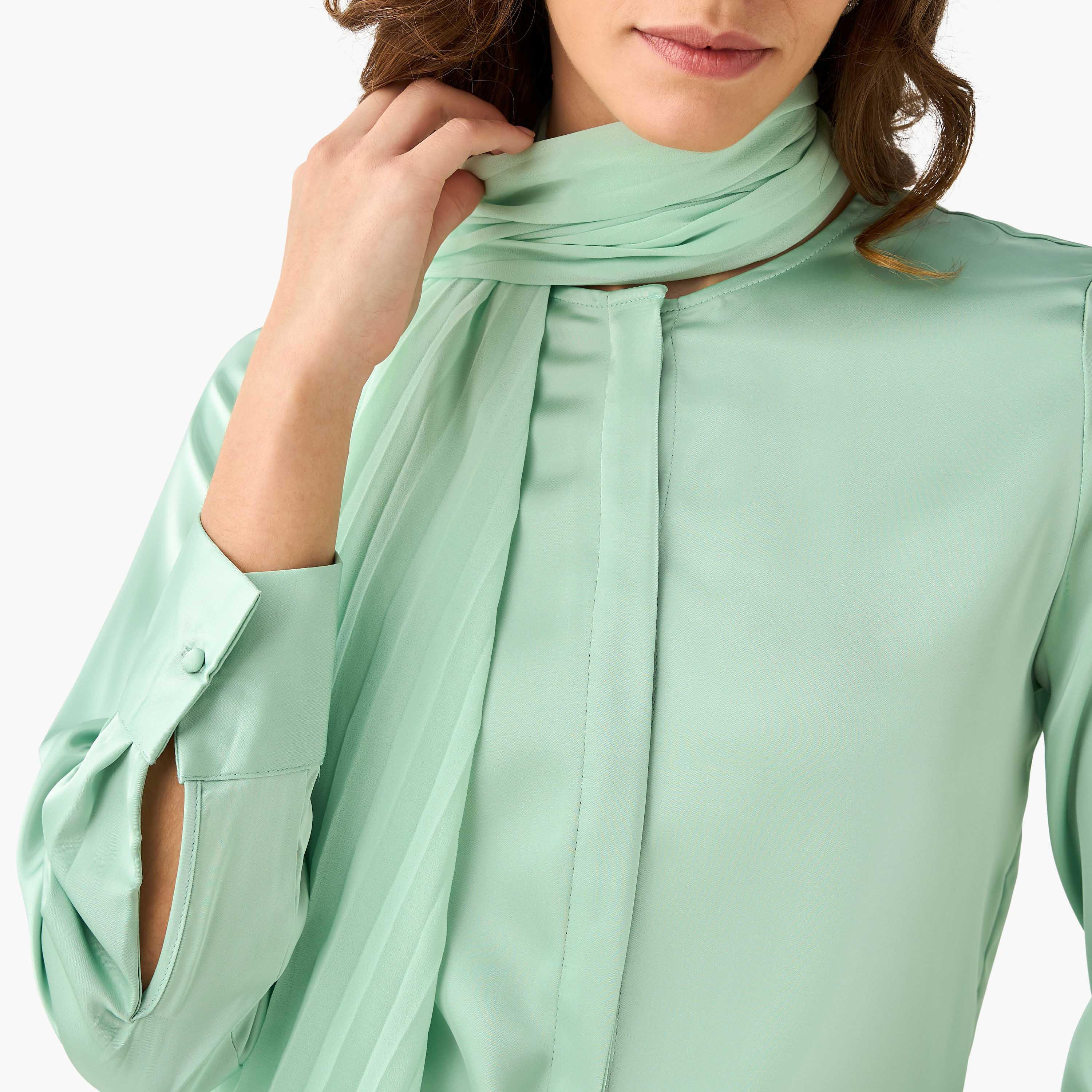 قميص بقصة عادية ووشاح مرفق-women-clothing-shirtsandblouses-shirts-image-8