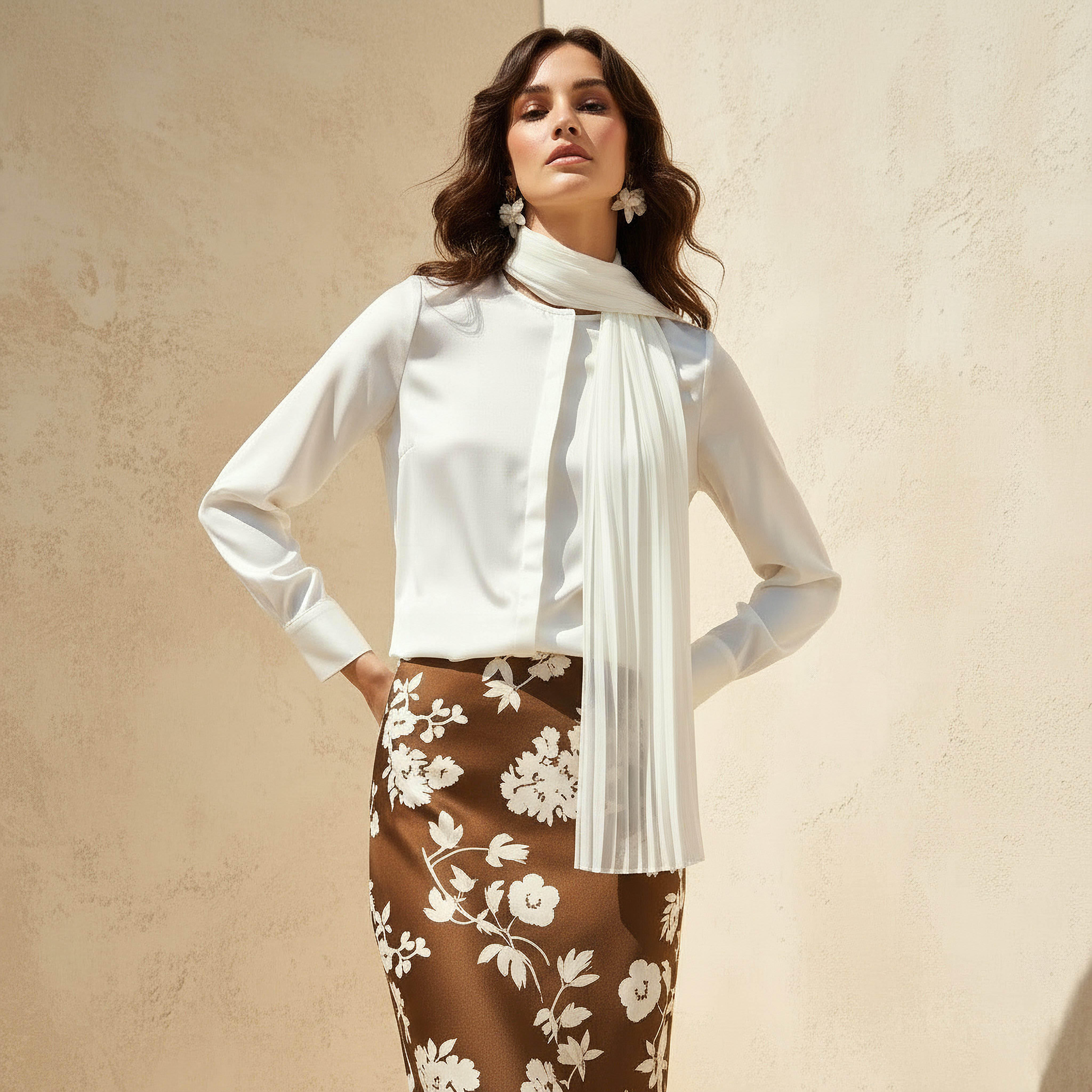 قميص بقصة عادية ووشاح مرفق-women-clothing-shirtsandblouses-shirts-image-1