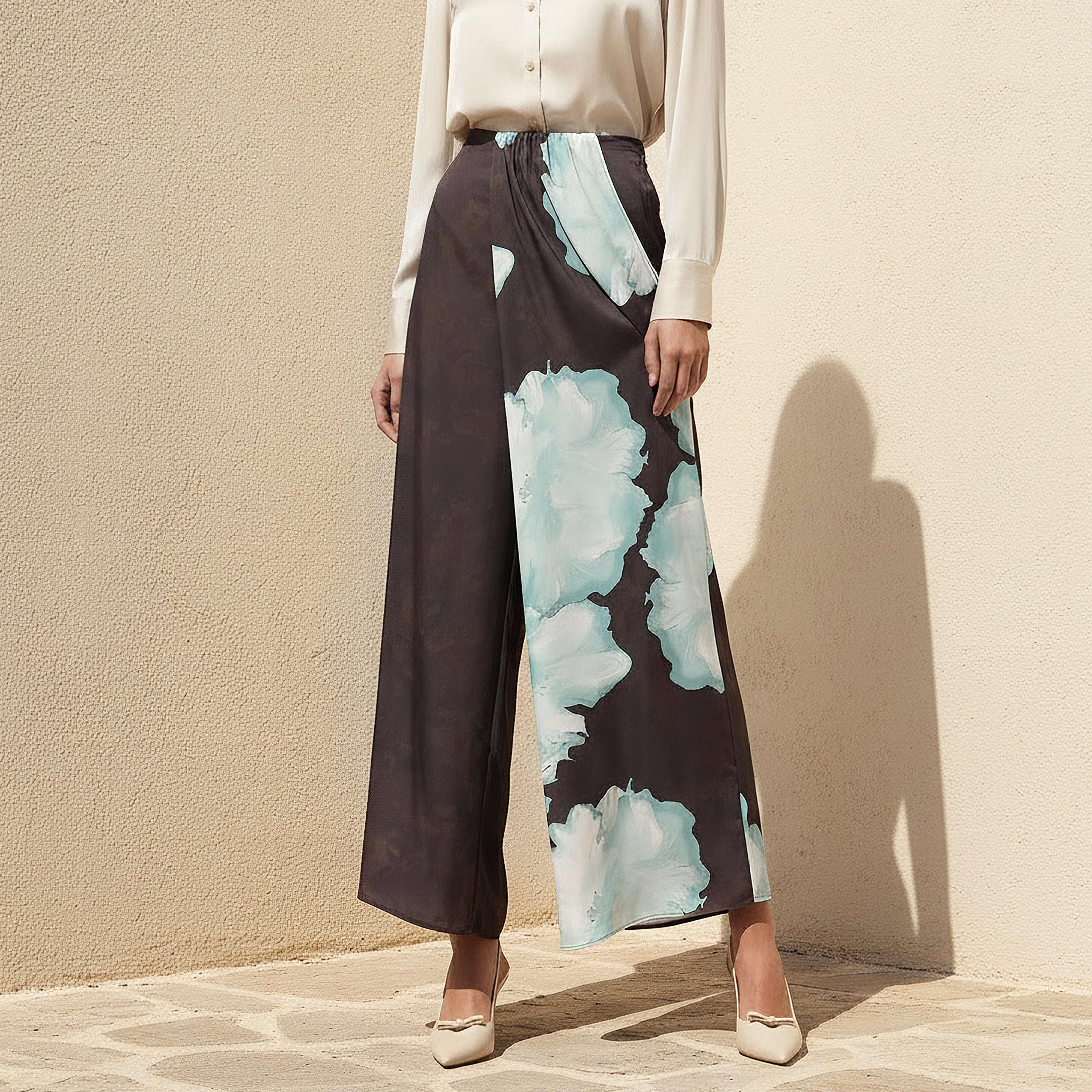 بنطلون واسع الساقين بخصر مرن وكشكش وطبعات زهور-women-clothing-bottoms-trousers-image-1