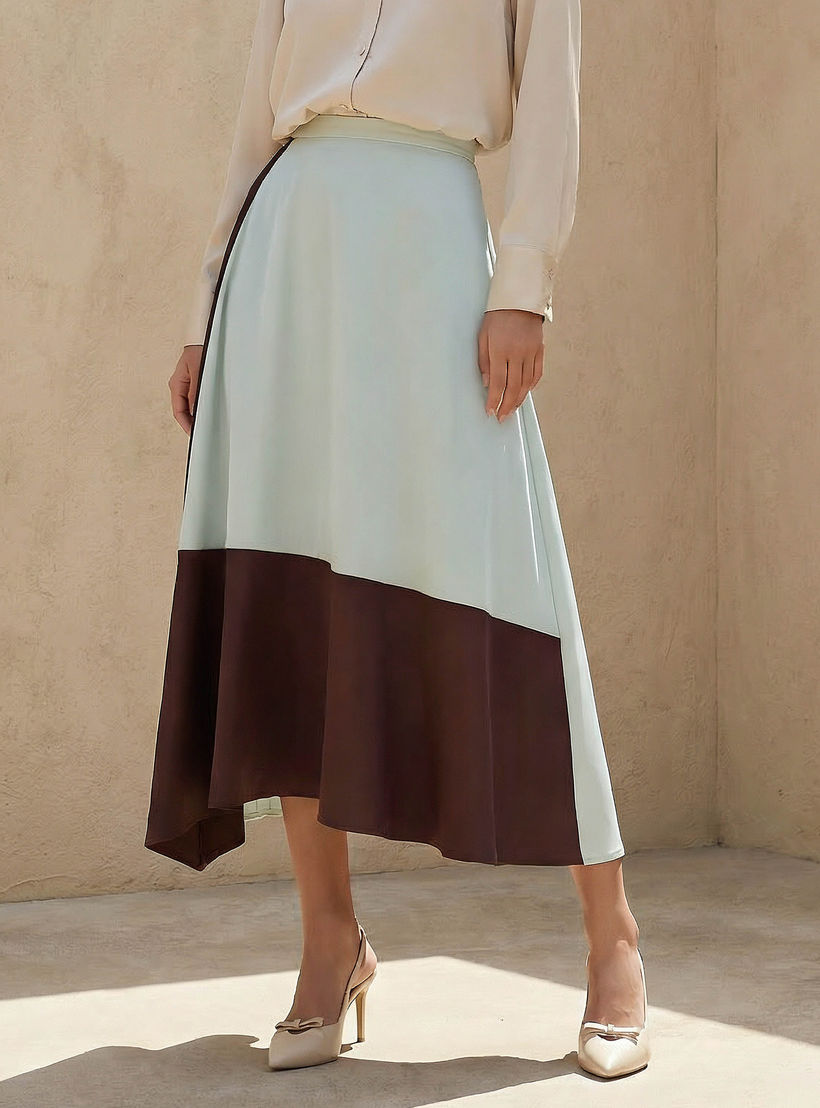 Midi Colourblock Flared A-line Skirt-women-clothing-bottoms-skirts-image-1
