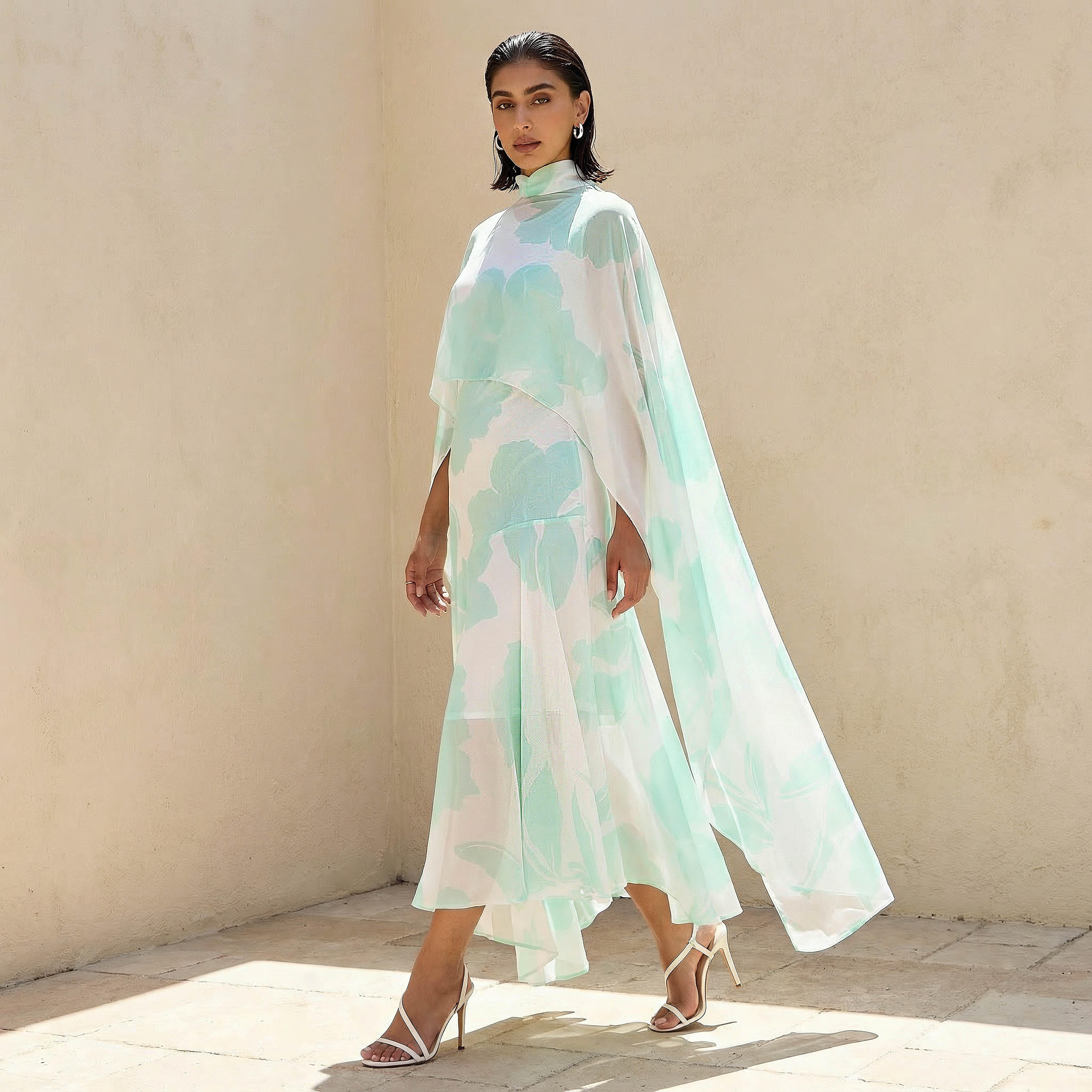 Tiered Maxi Dress with Cape-women-clothing-dresses-image-1
