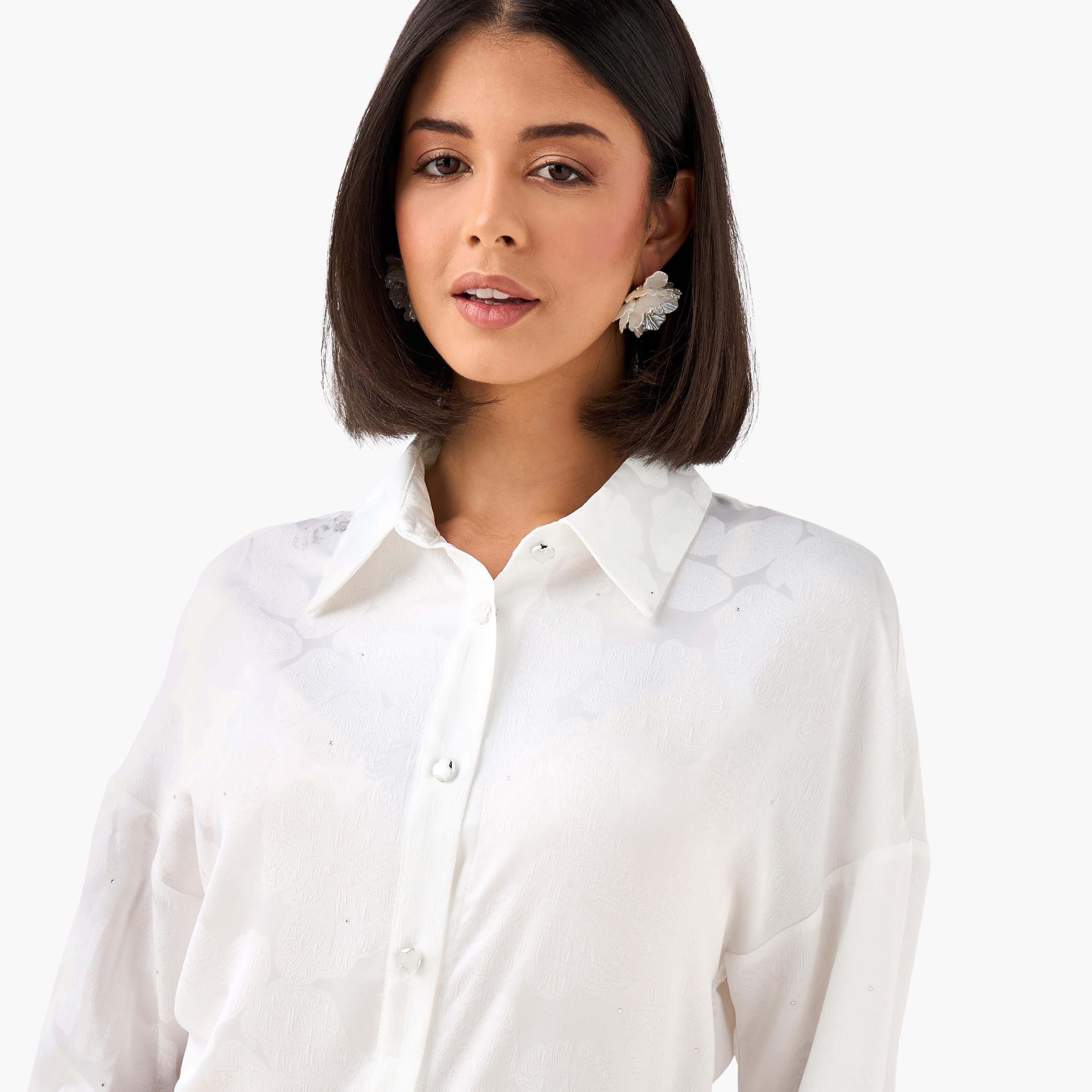 Regular Fit Shirt with Jacquard Texture-women-clothing-shirtsandblouses-shirts-image-5