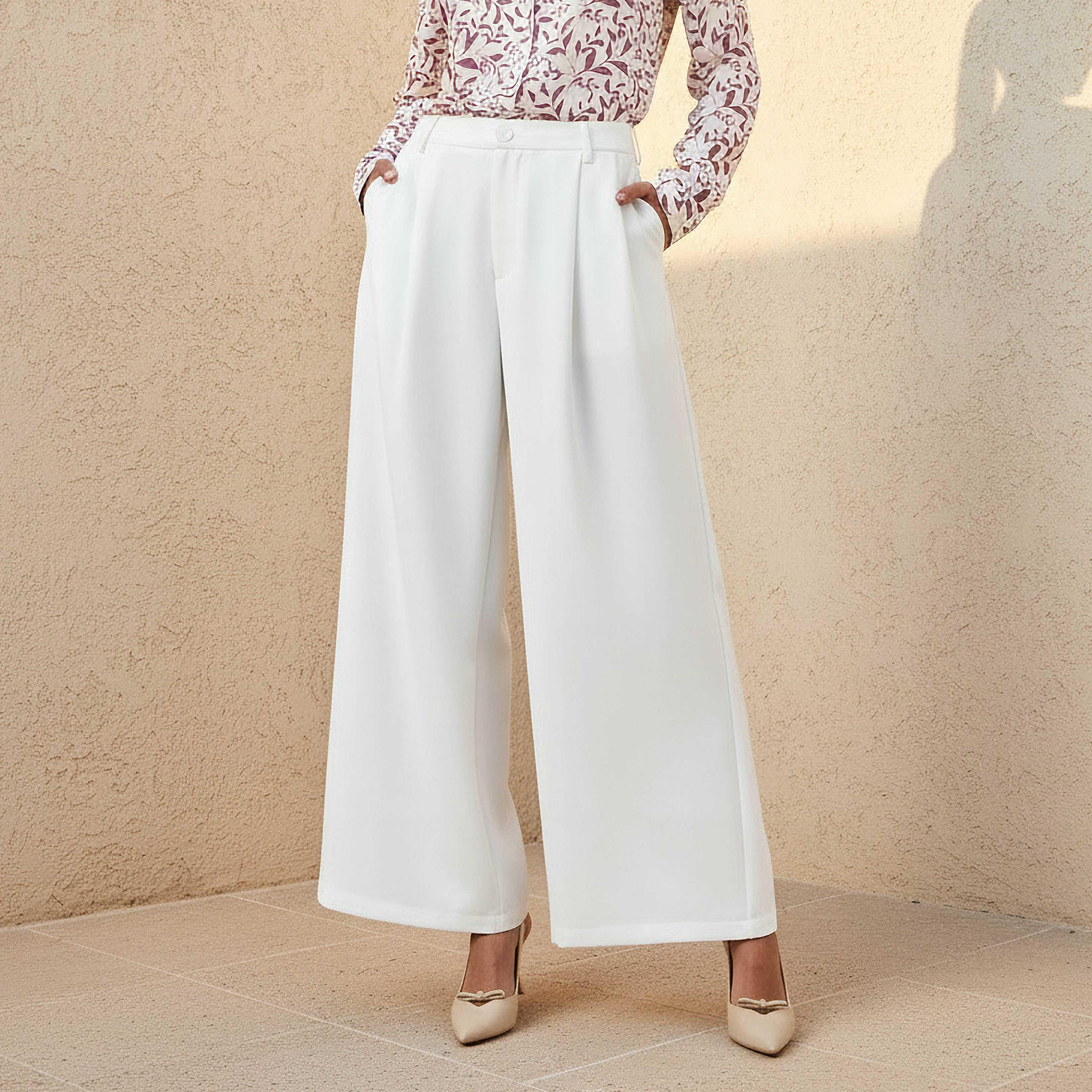 Flared Pants with Pleated Design-women-clothing-bottoms-trousers-image-1