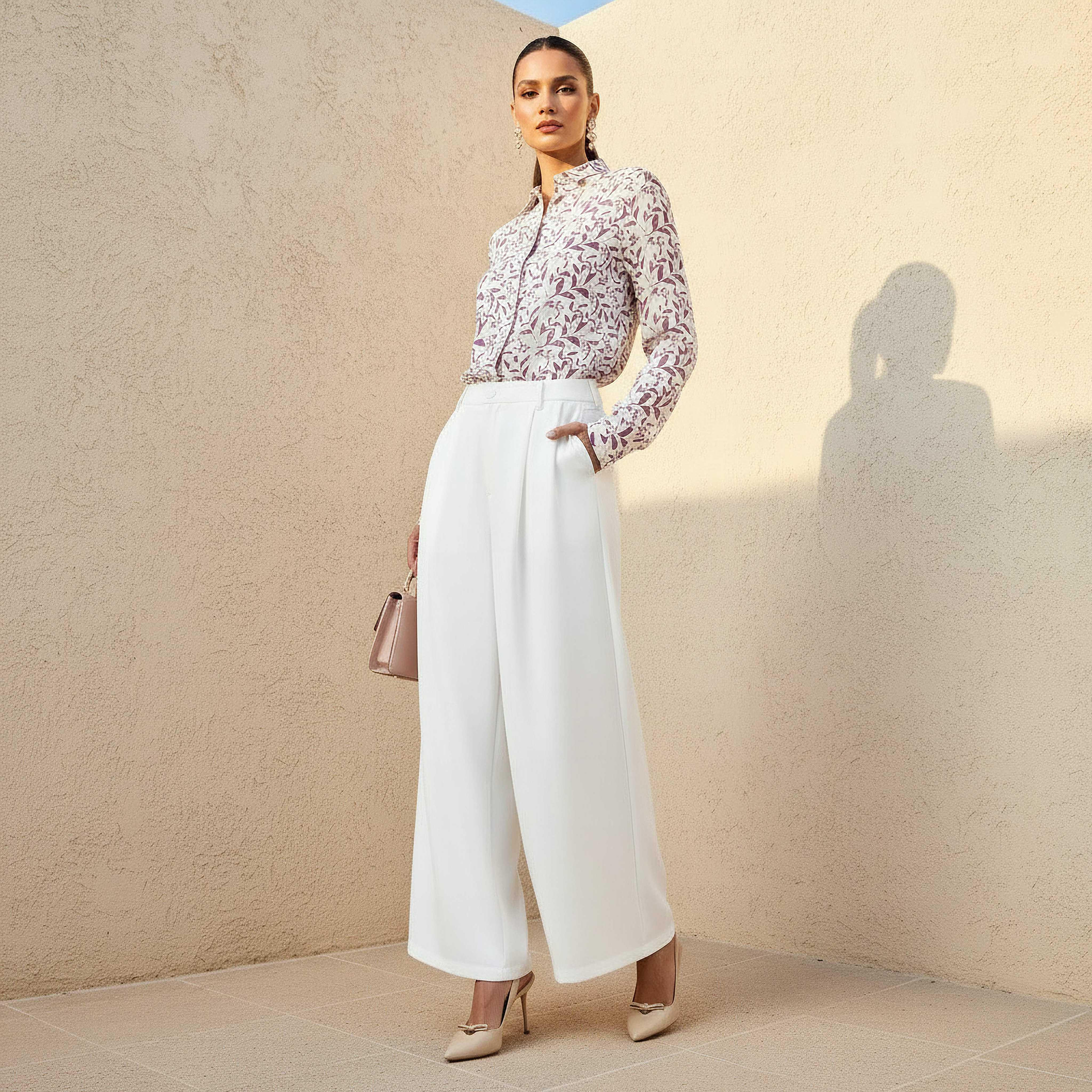 Flared Pants with Pleated Design-women-clothing-bottoms-trousers-image-2