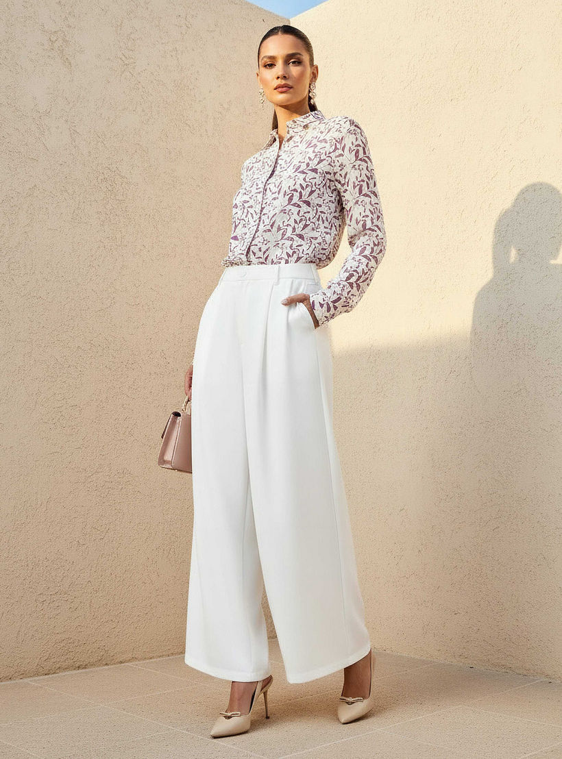 Flared Pants with Pleated Design-women-clothing-bottoms-trousers-image-2