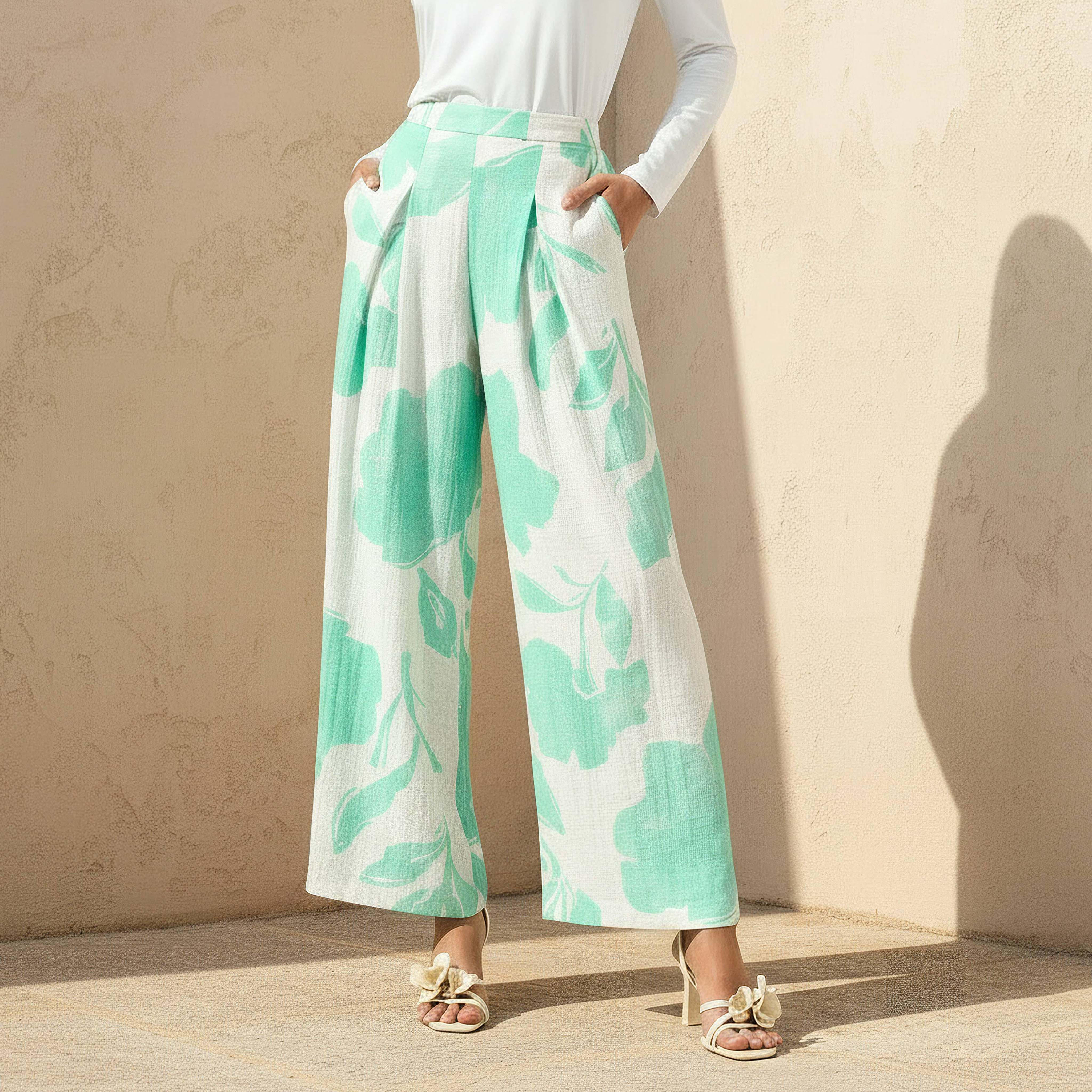بنطلون واسع الساقين بطبعات زهور مع كسرات-women-clothing-bottoms-trousers-image-1