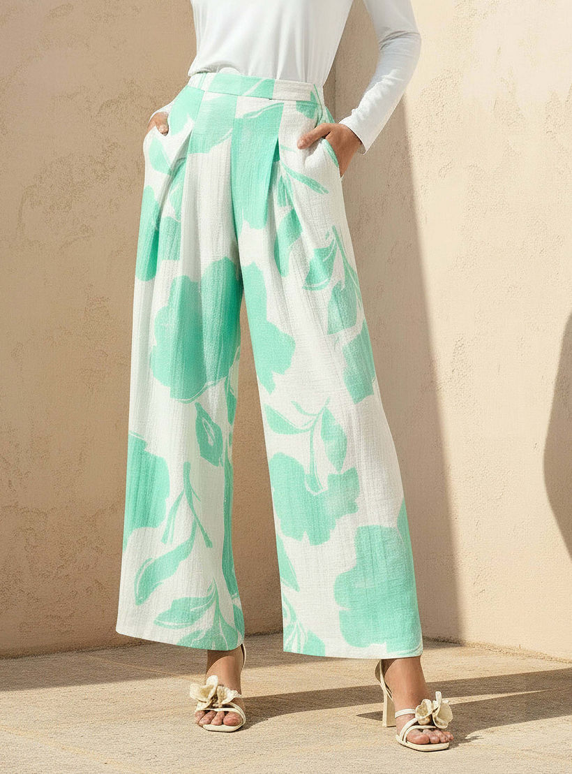 بنطلون واسع الساقين بطبعات زهور مع كسرات-women-clothing-bottoms-trousers-image-1